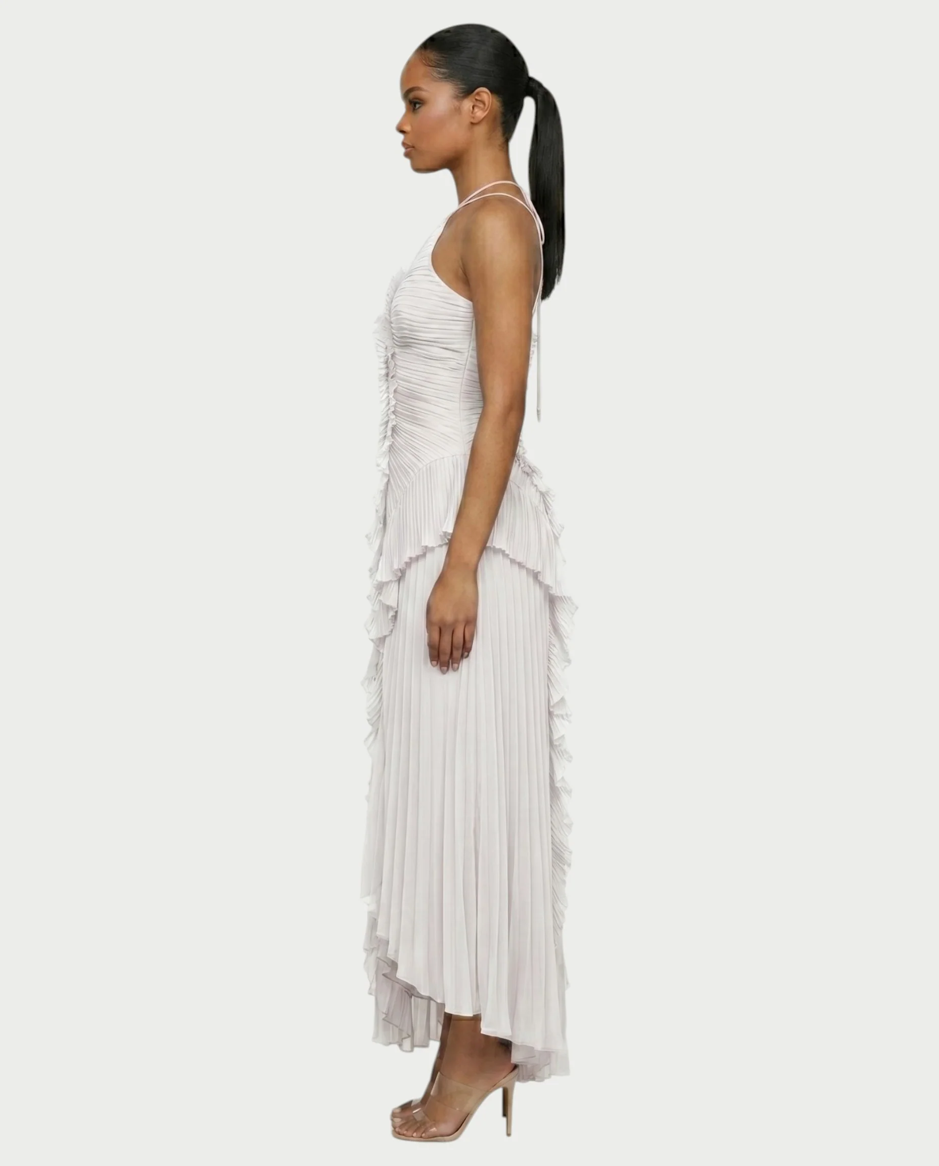 XYLORIA Chiffon Pleated Ruffle Asymmetrical Maxi Dress - Image 8