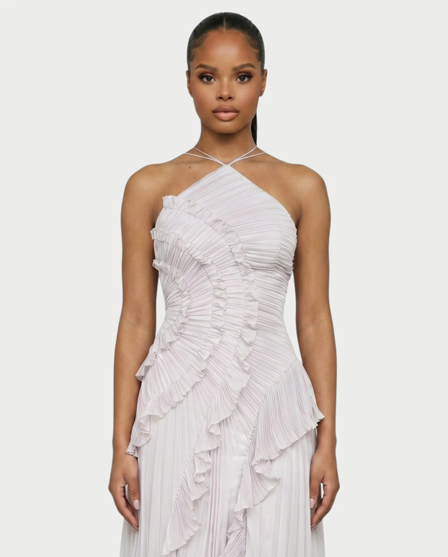 XYLORIA Chiffon Pleated Ruffle Asymmetrical Maxi Dress - Image 9