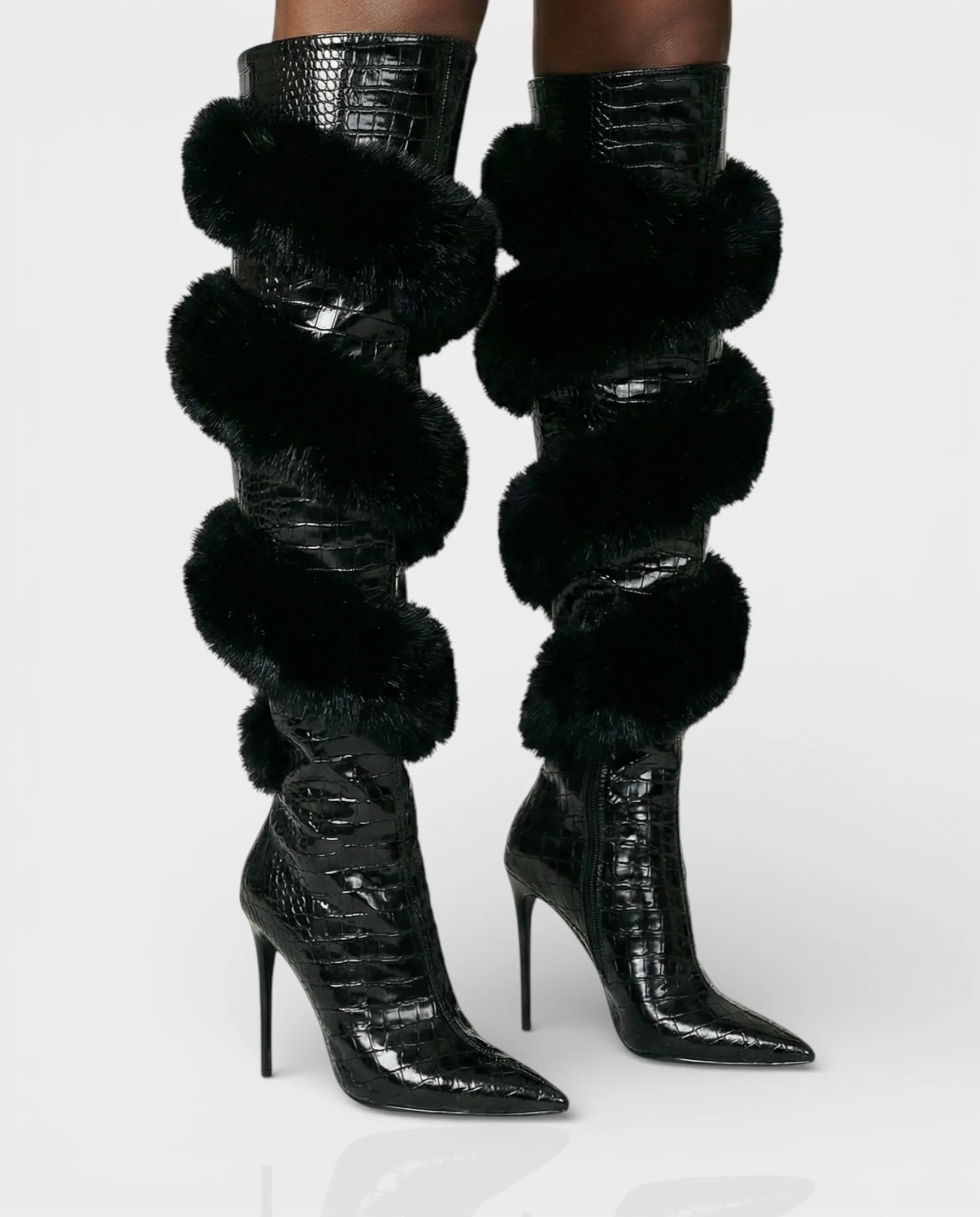 YALLY Faux-Fur Trim Knee-High Boots - Image 3