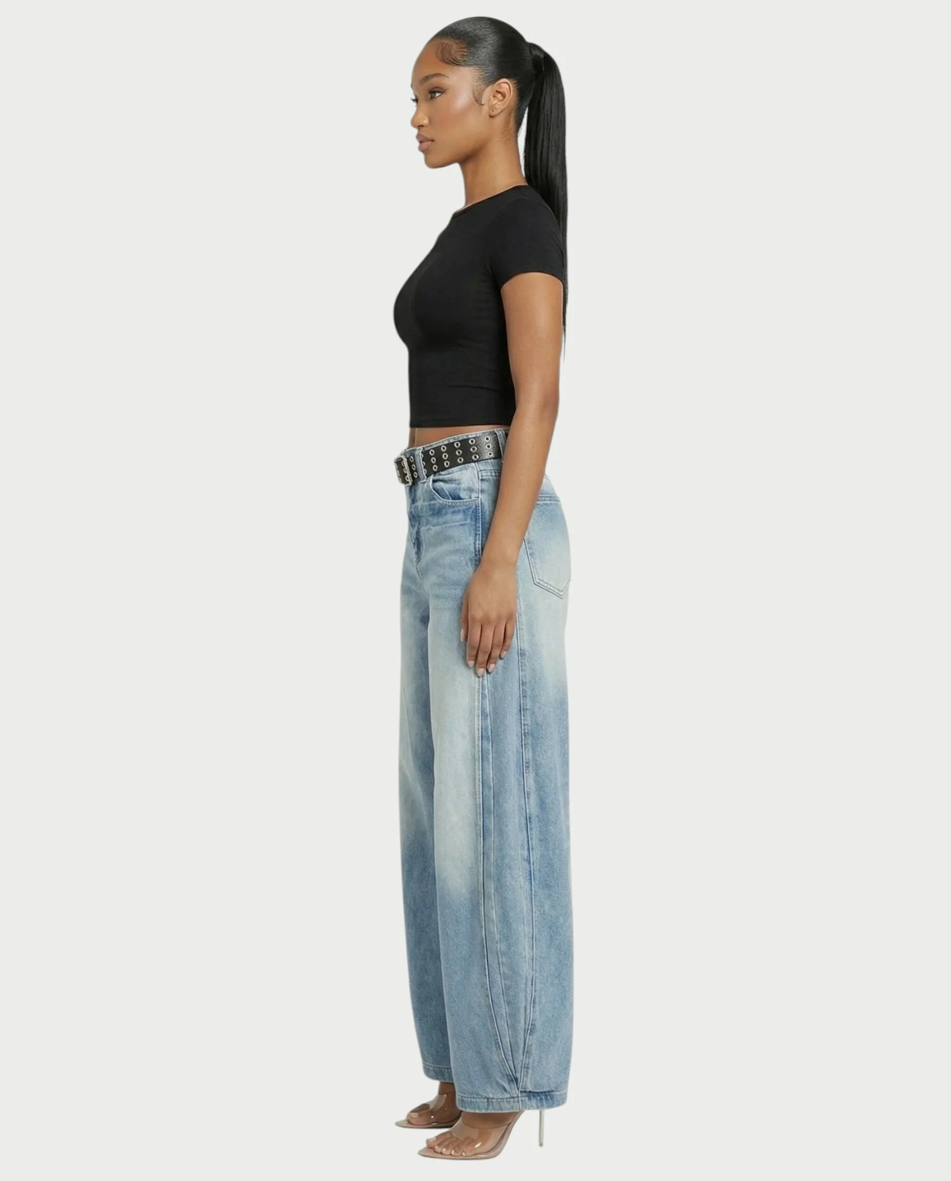 YEMMA Belted Wide-Leg Denim Pants - Image 3