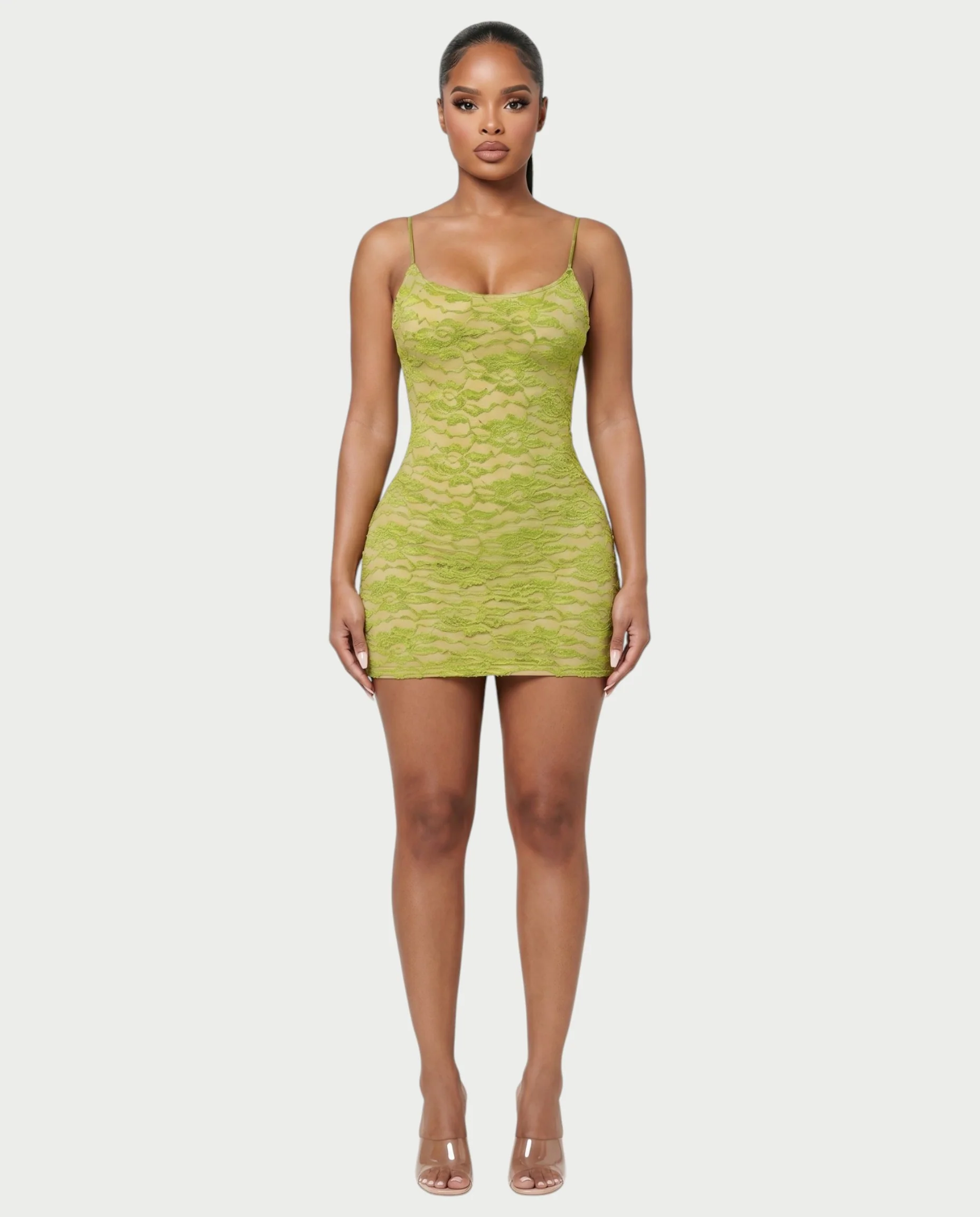 YOLINA Lace Open-Back Bodycon Mini Dress