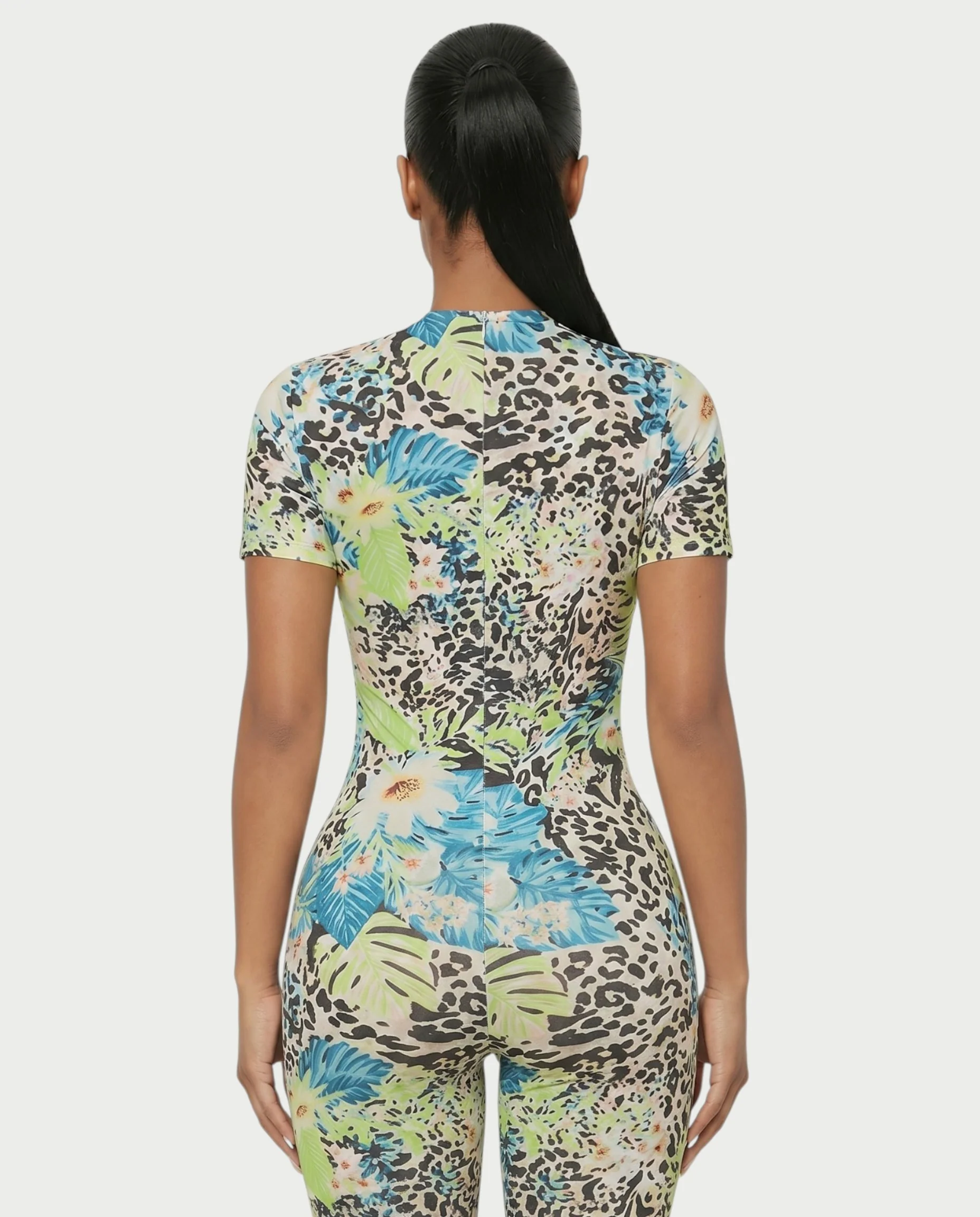 YSSA Tropical Print Short Sleeve Bodycon Jumpsuit - Image 5