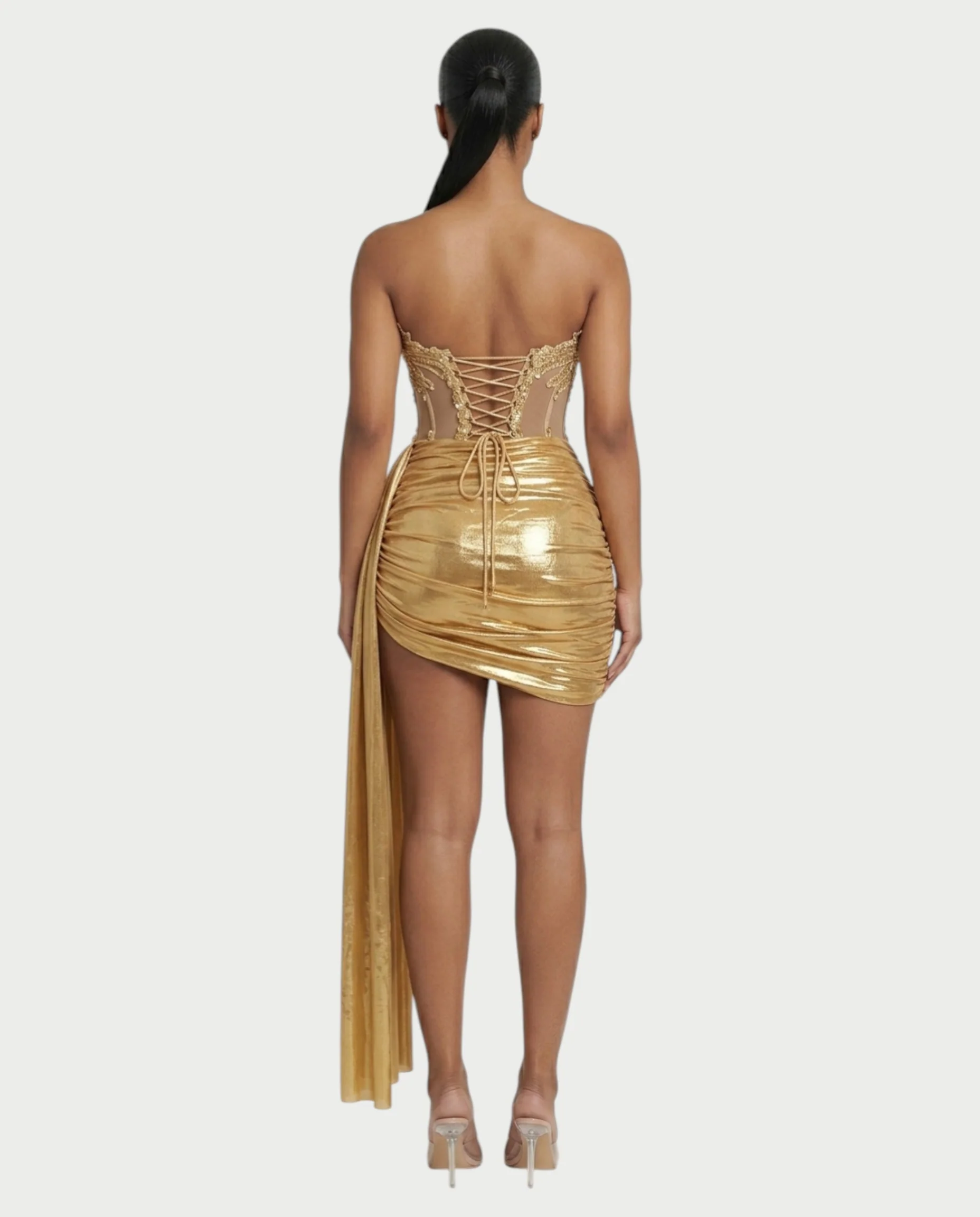YUINE Lace-Up Draped Corset Mini Dress - Image 2