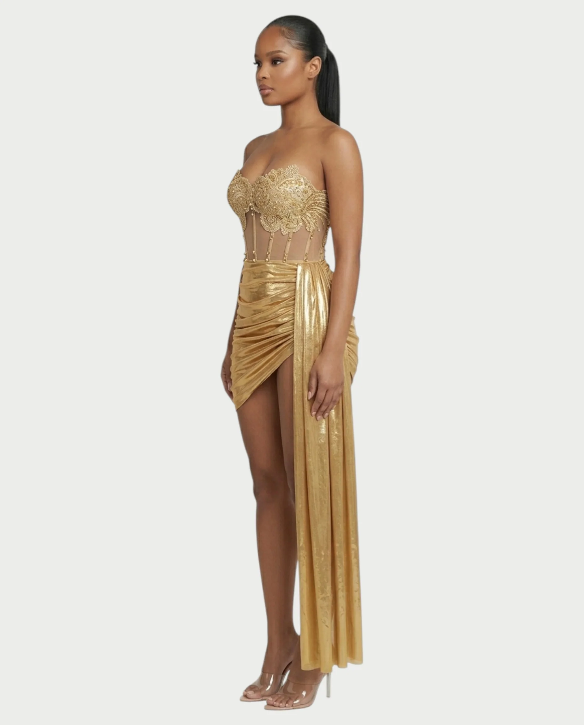 YUINE Lace-Up Draped Corset Mini Dress - Image 3