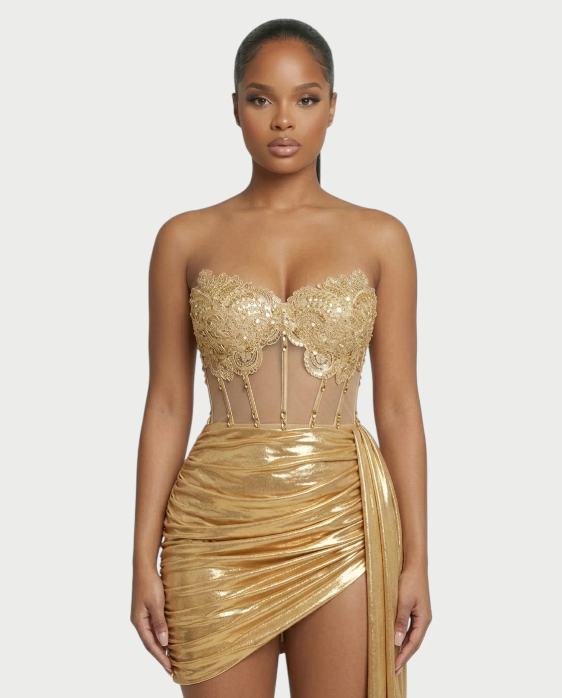 YUINE Lace-Up Draped Corset Mini Dress - Image 4