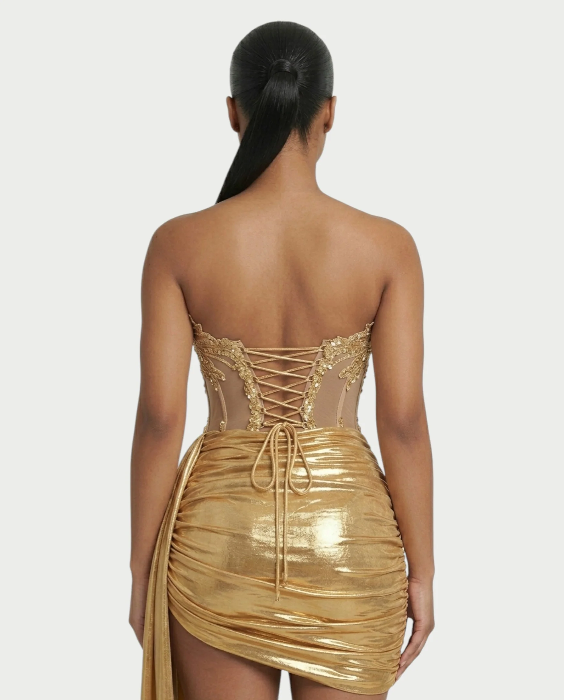 YUINE Lace-Up Draped Corset Mini Dress - Image 5