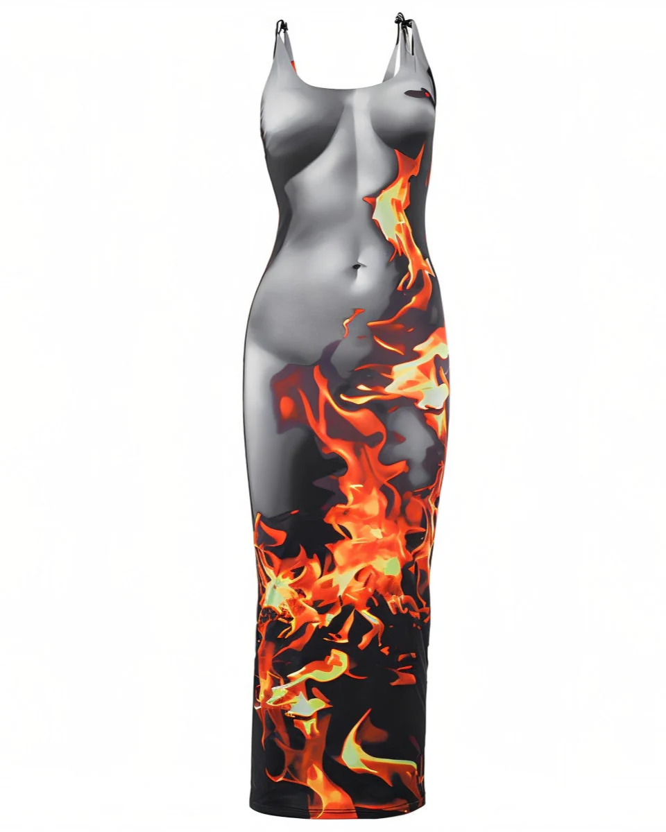 YULIYA Molten Flame Print Maxi Dress - Image 7
