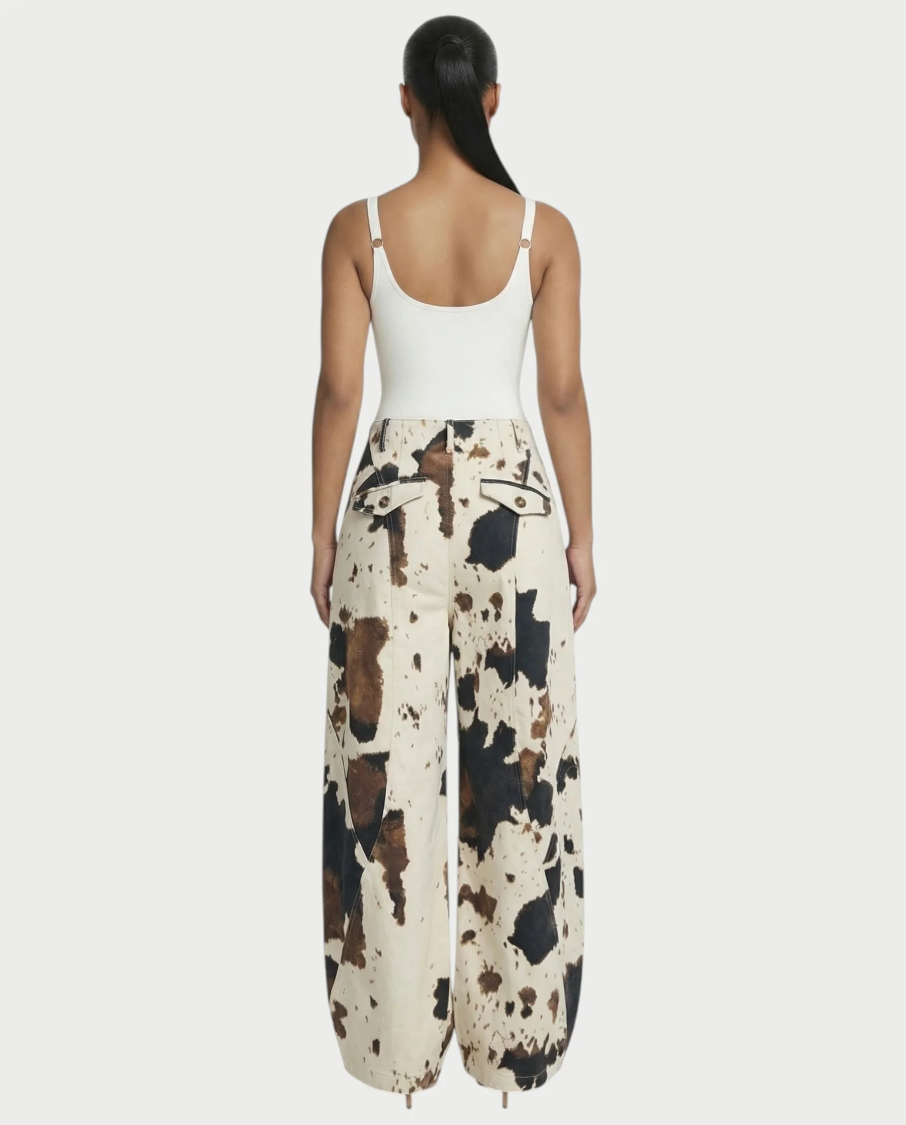 YUMINA Low-Rise Cow Print Wide Leg Pants - Image 3