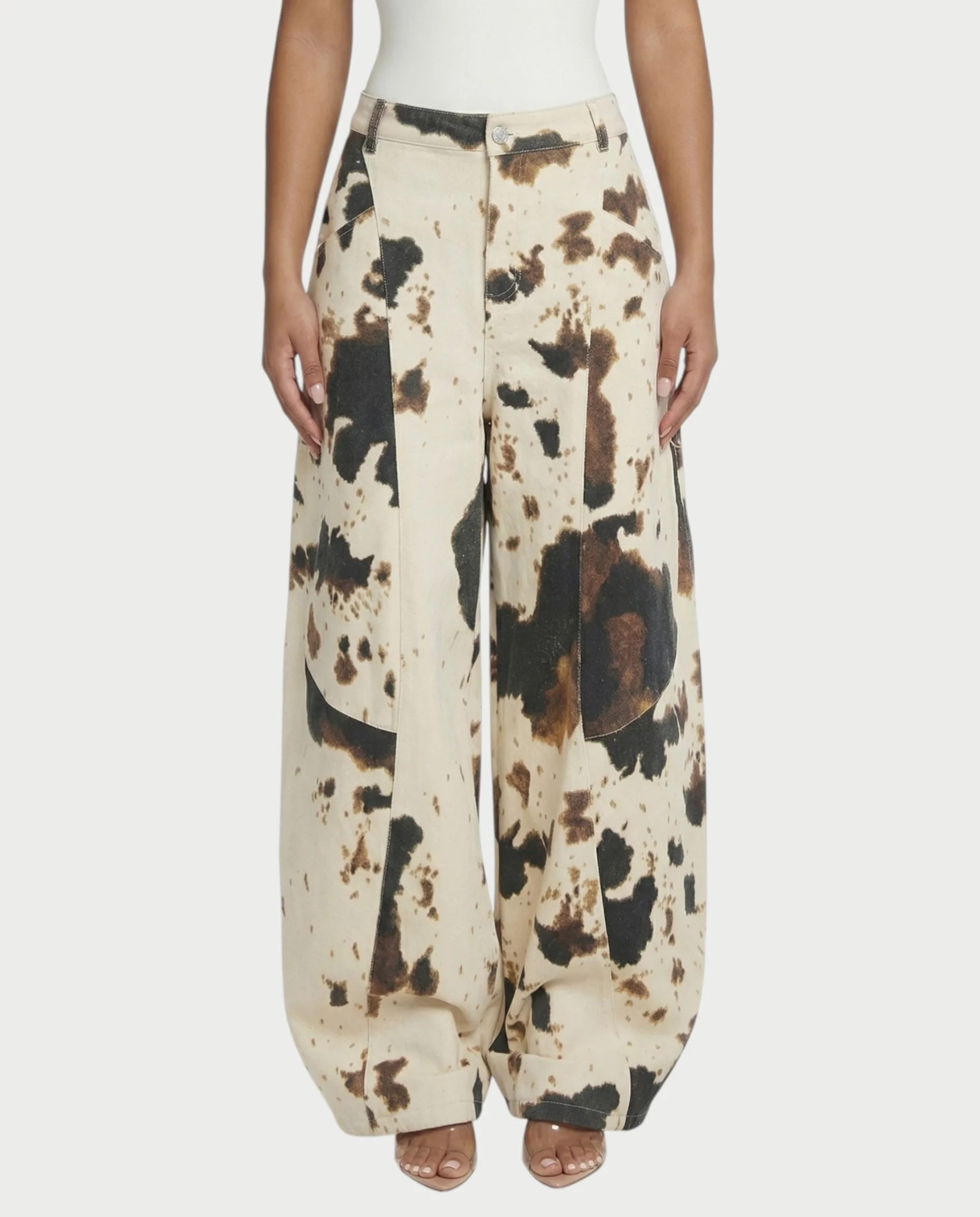 YUMINA Low-Rise Cow Print Wide Leg Pants - Image 5