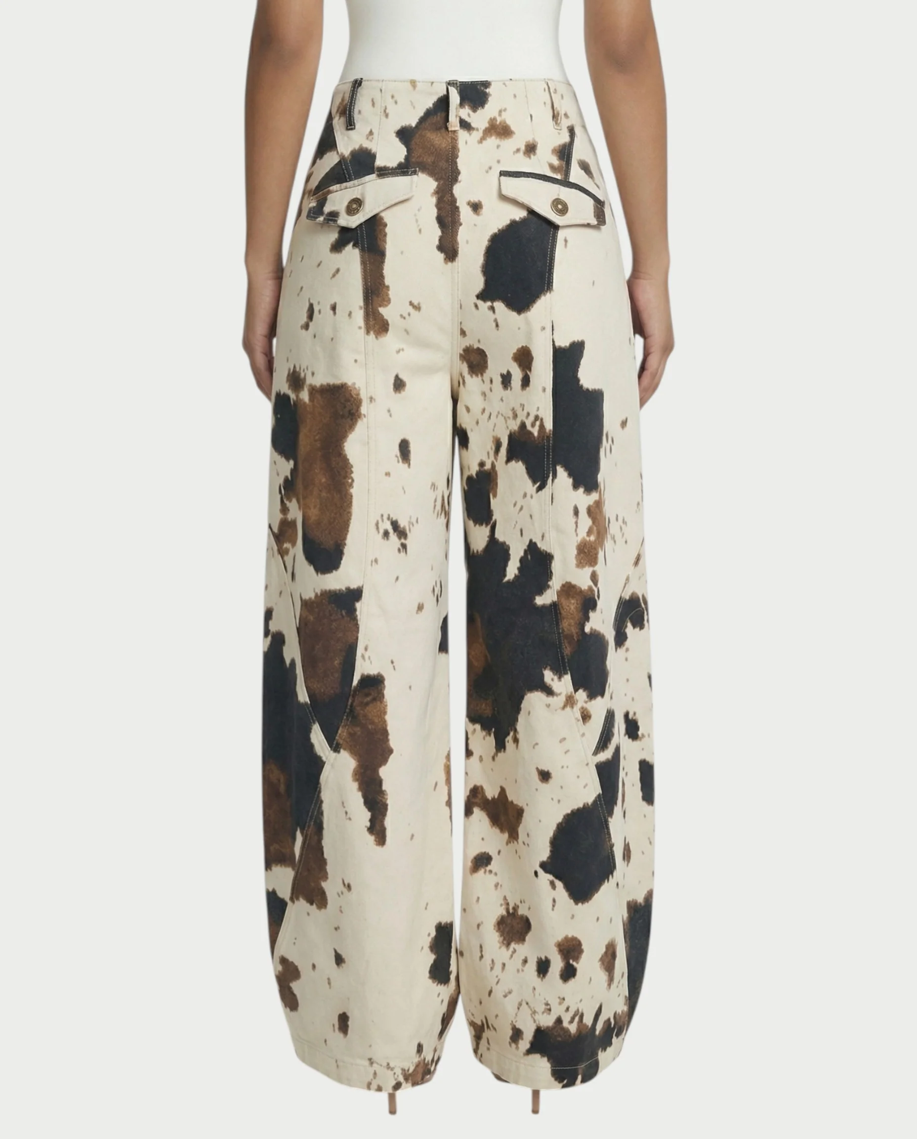 YUMINA Low-Rise Cow Print Wide Leg Pants - Image 6