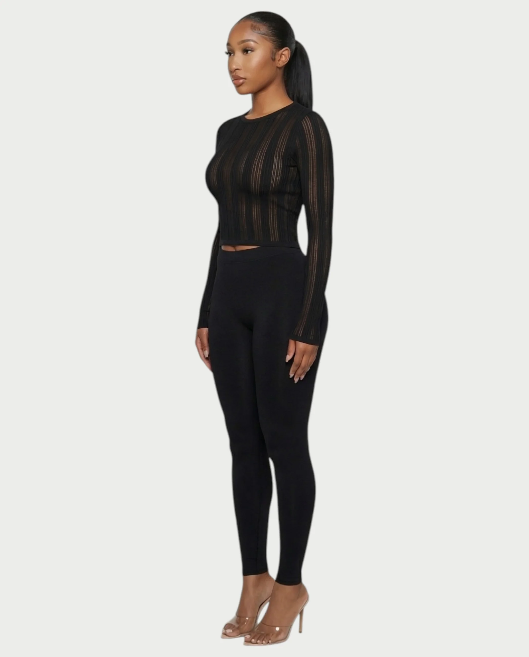 ZADIE Sheer Ribbed Knit Long Sleeve Top - Image 3