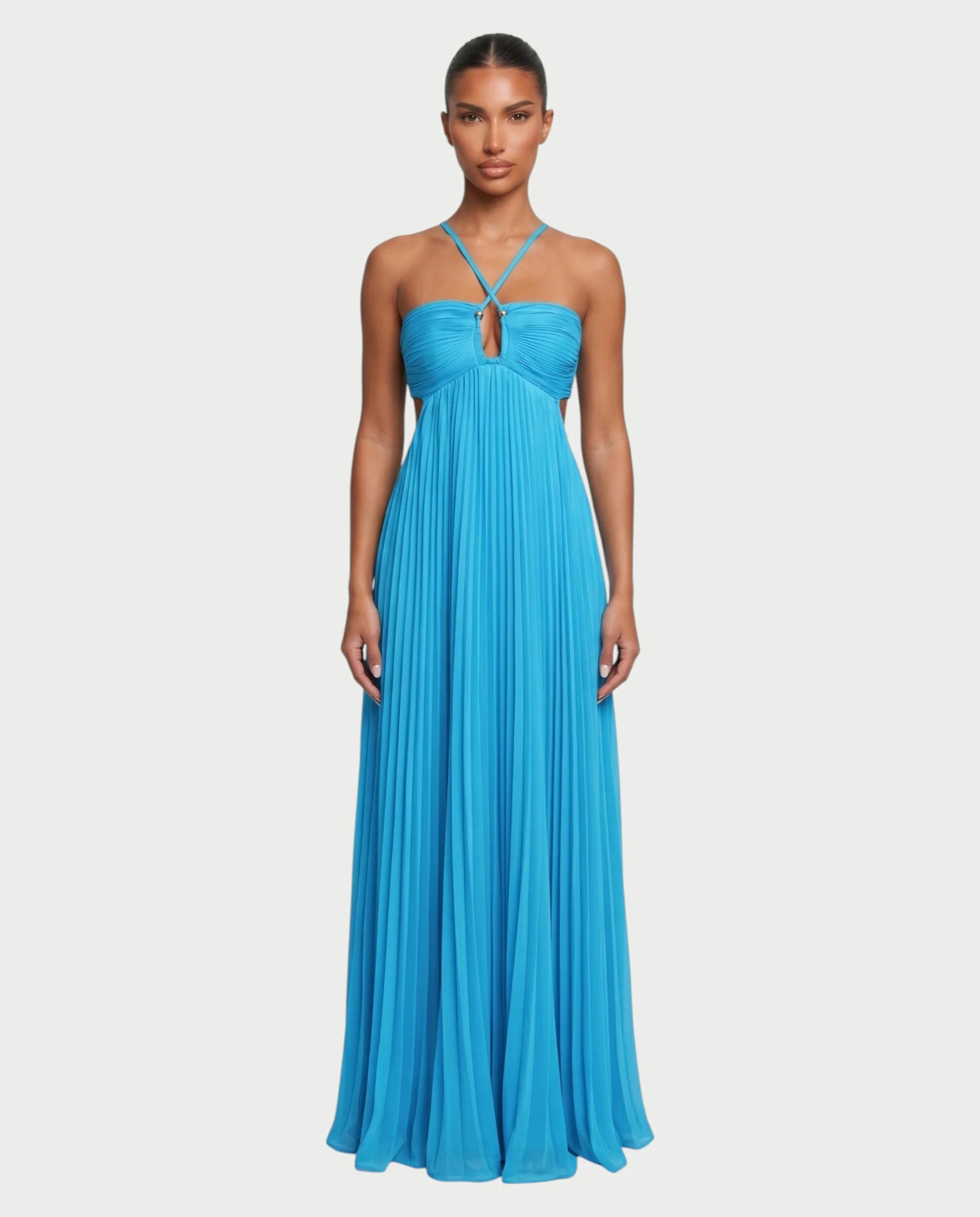 ZAFIEL Ruched Pleated Halter Maxi Dress - Image 11
