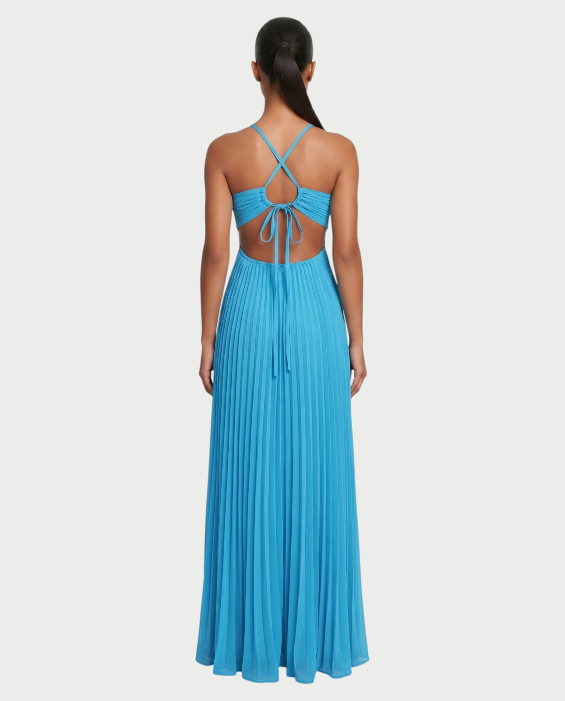 ZAFIEL Ruched Pleated Halter Maxi Dress - Image 12