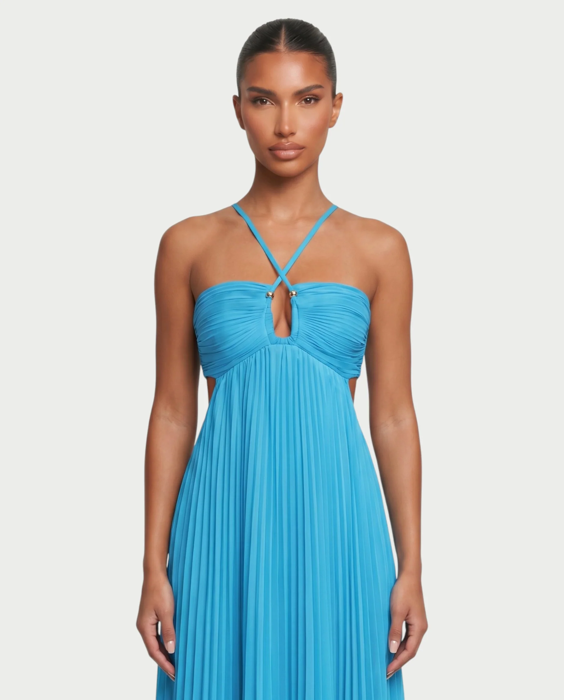 ZAFIEL Ruched Pleated Halter Maxi Dress - Image 14