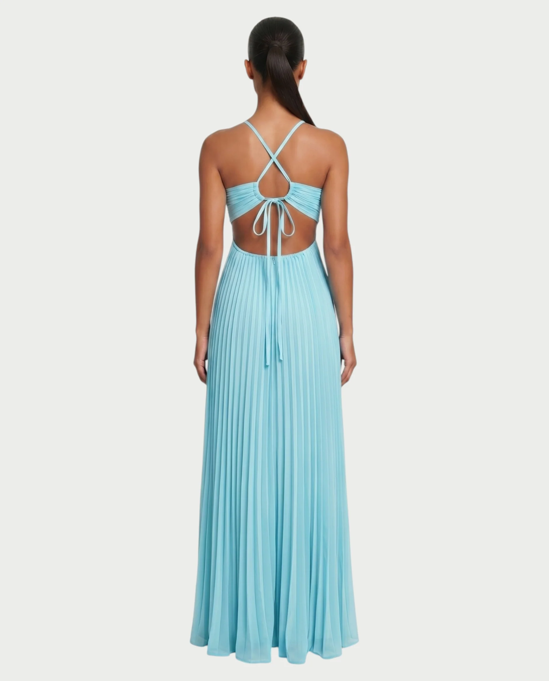 ZAFIEL Ruched Pleated Halter Maxi Dress - Image 2