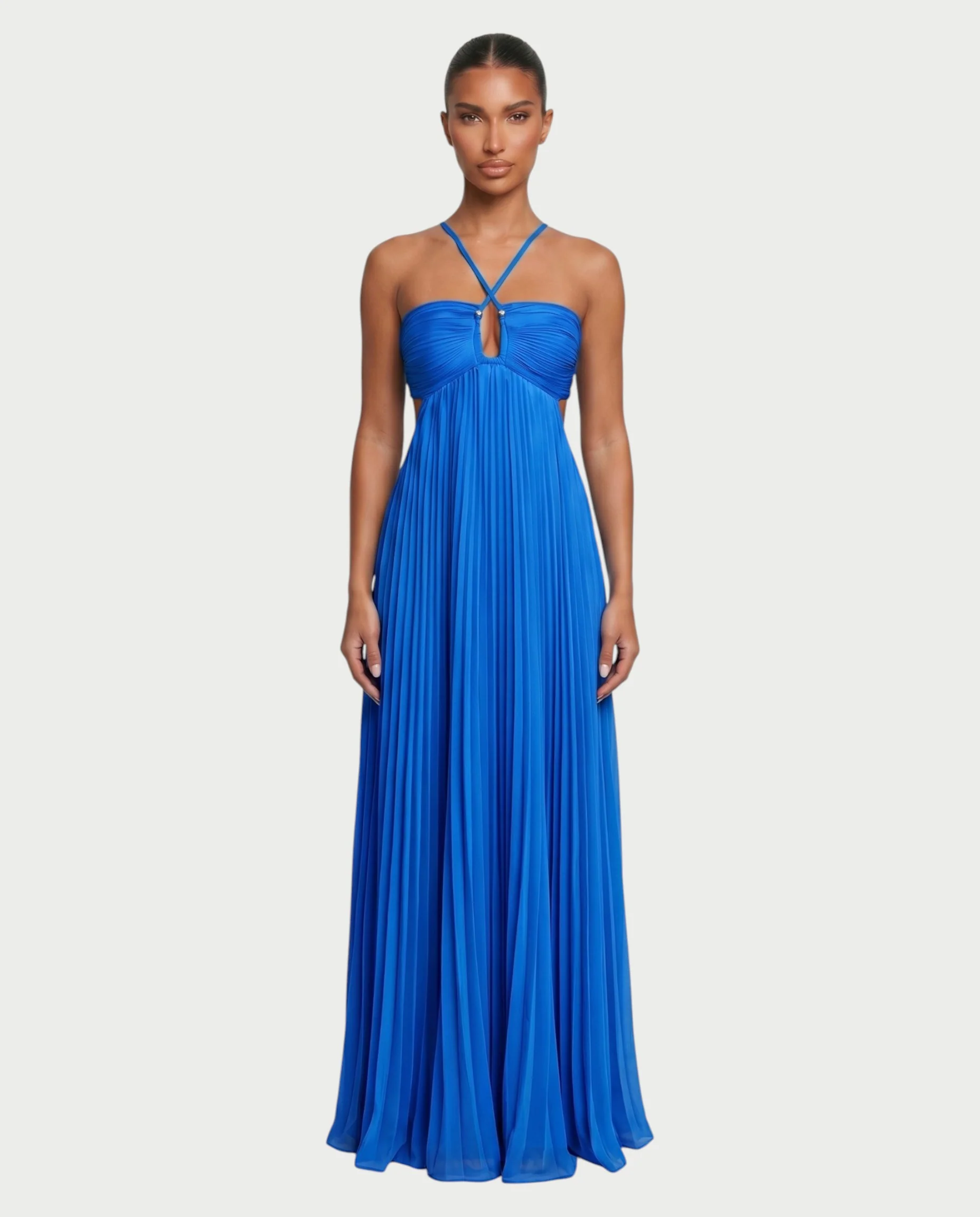 ZAFIEL Ruched Pleated Halter Maxi Dress - Image 21
