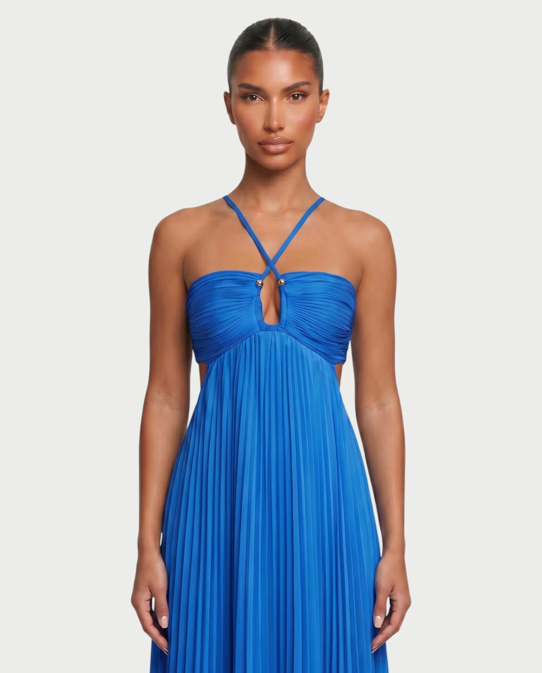 ZAFIEL Ruched Pleated Halter Maxi Dress - Image 24