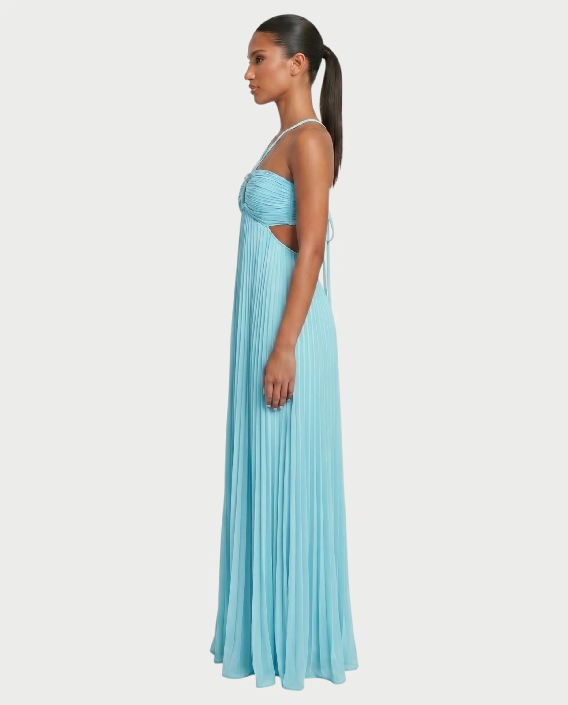 ZAFIEL Ruched Pleated Halter Maxi Dress - Image 3