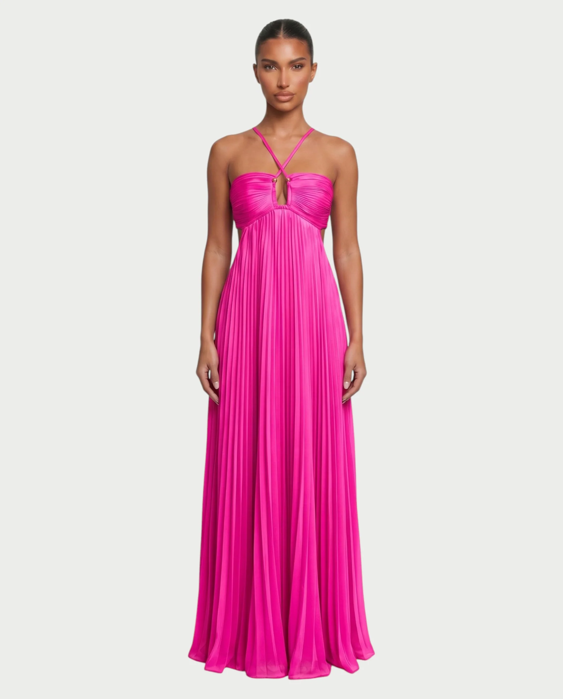 ZAFIEL Ruched Pleated Halter Maxi Dress - Image 31