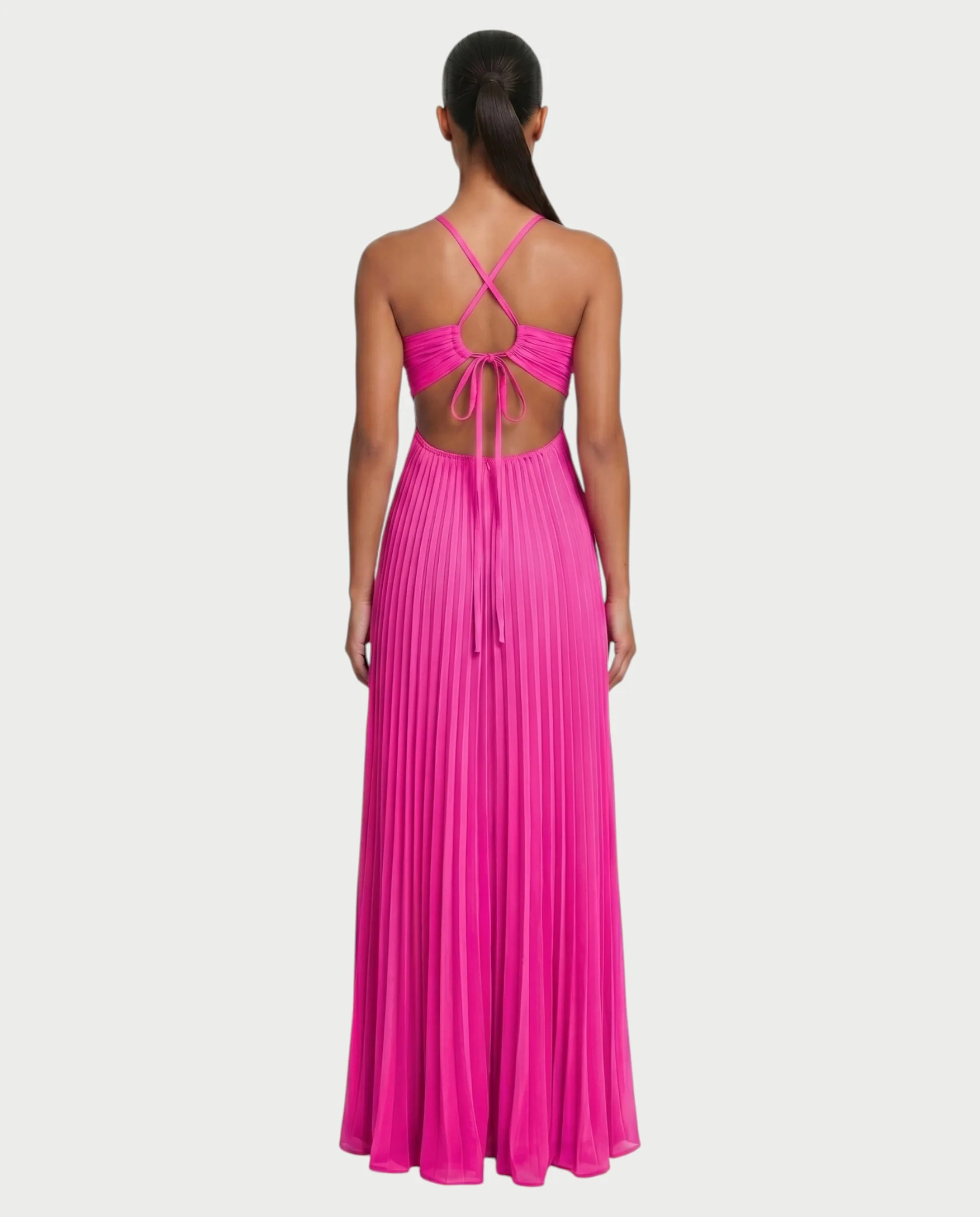 ZAFIEL Ruched Pleated Halter Maxi Dress - Image 32