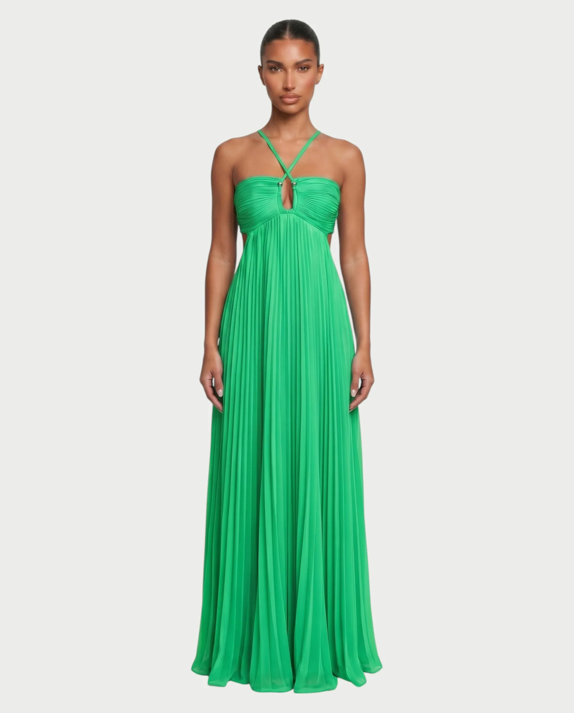 ZAFIEL Ruched Pleated Halter Maxi Dress - Image 36