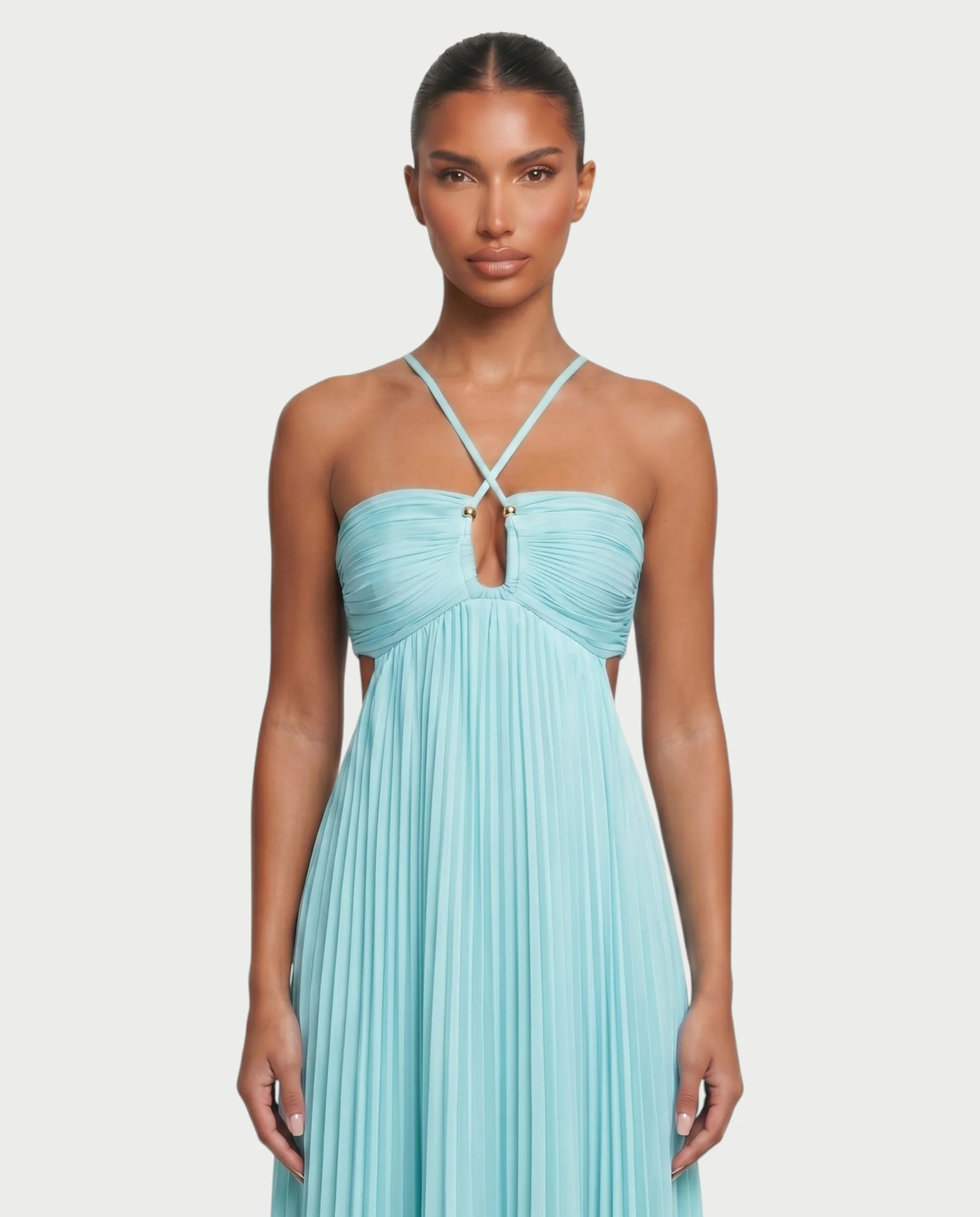 ZAFIEL Ruched Pleated Halter Maxi Dress - Image 4