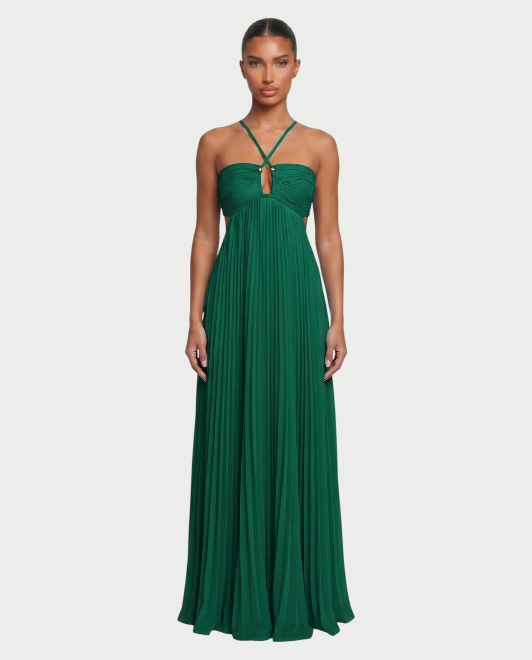 ZAFIEL Ruched Pleated Halter Maxi Dress - Image 41