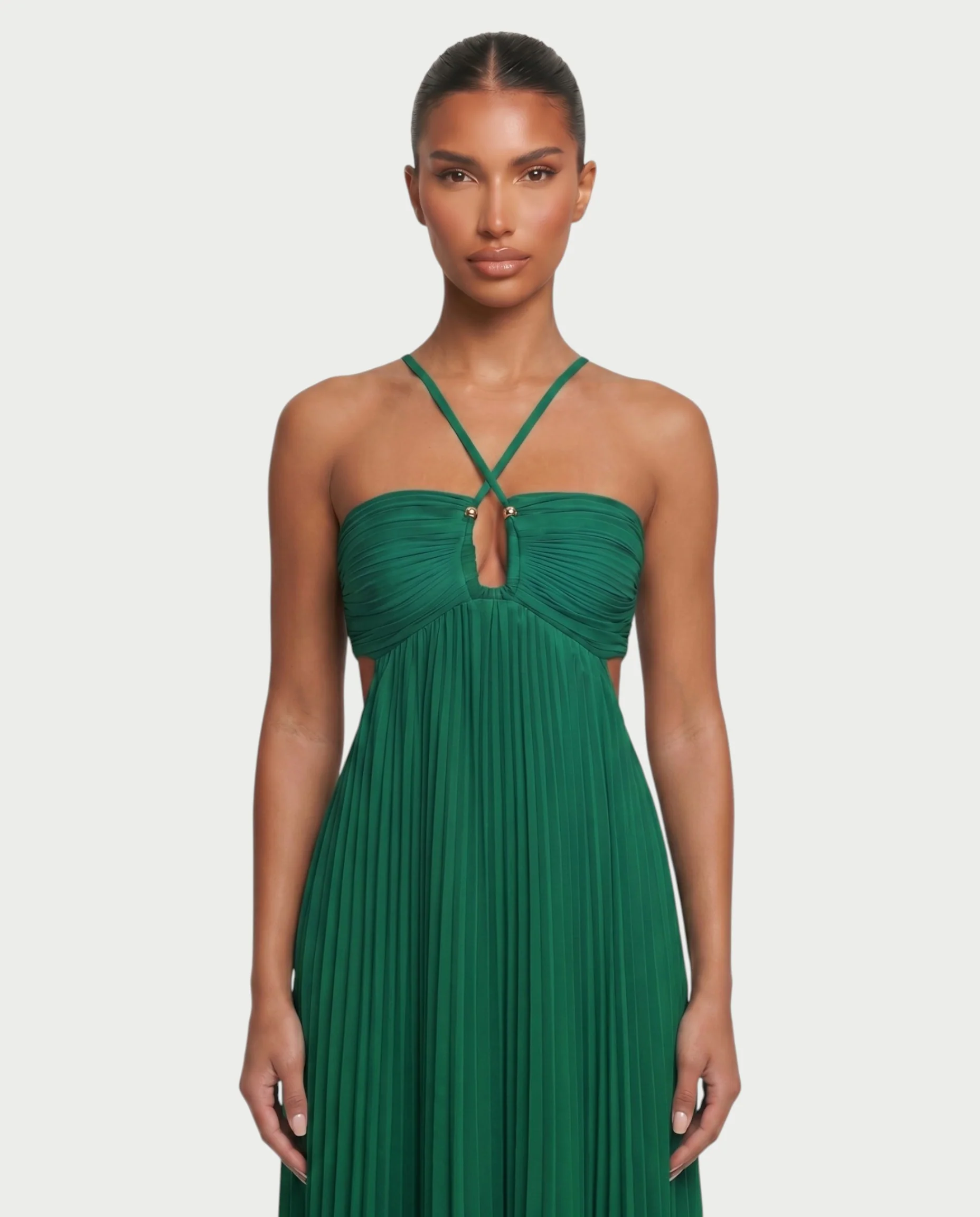 ZAFIEL Ruched Pleated Halter Maxi Dress - Image 44