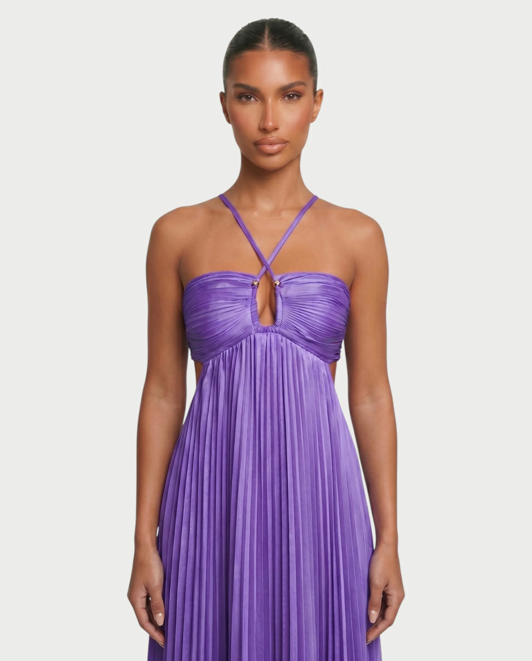 ZAFIEL Ruched Pleated Halter Maxi Dress - Image 49