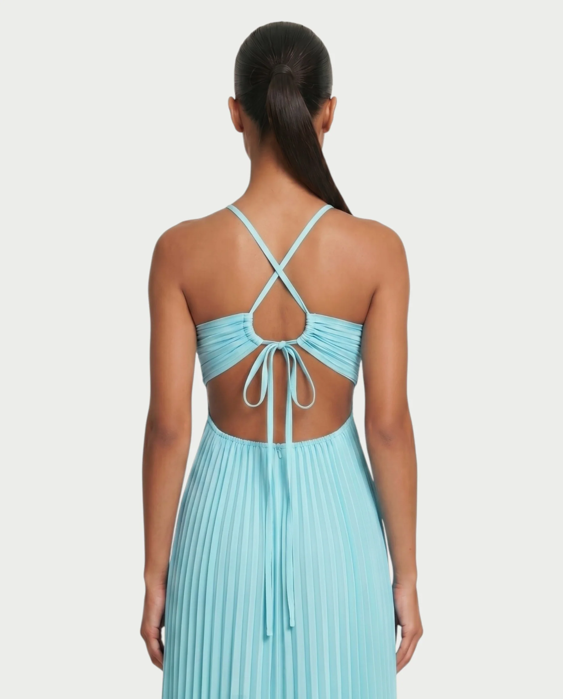 ZAFIEL Ruched Pleated Halter Maxi Dress - Image 5