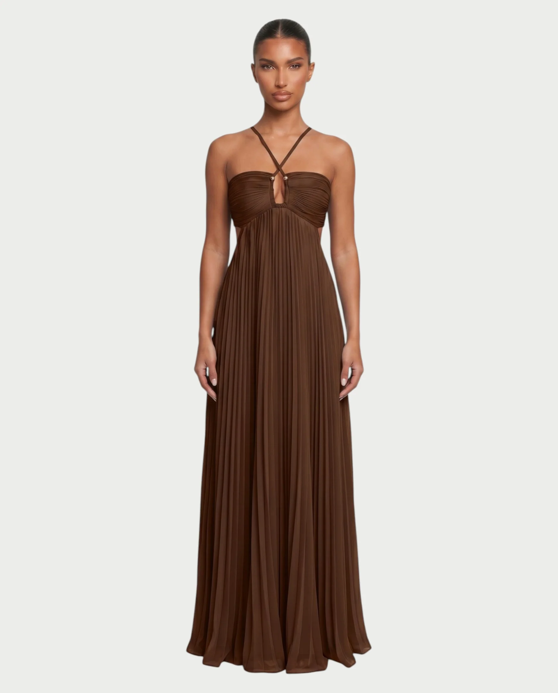 ZAFIEL Ruched Pleated Halter Maxi Dress - Image 56