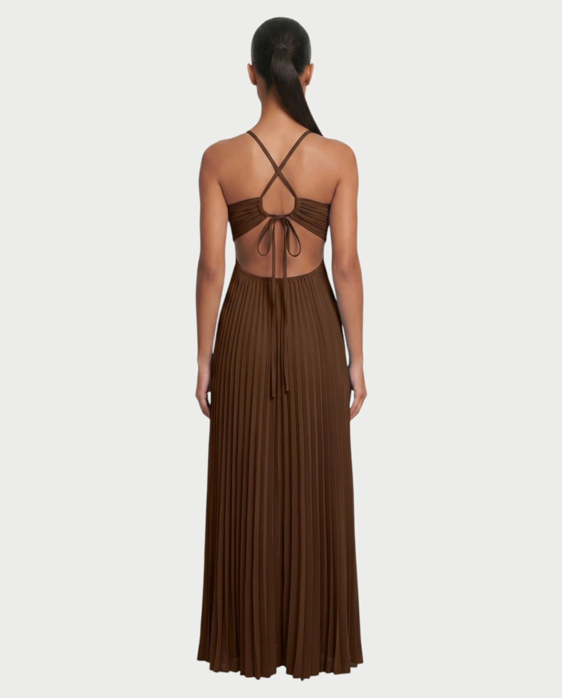 ZAFIEL Ruched Pleated Halter Maxi Dress - Image 57