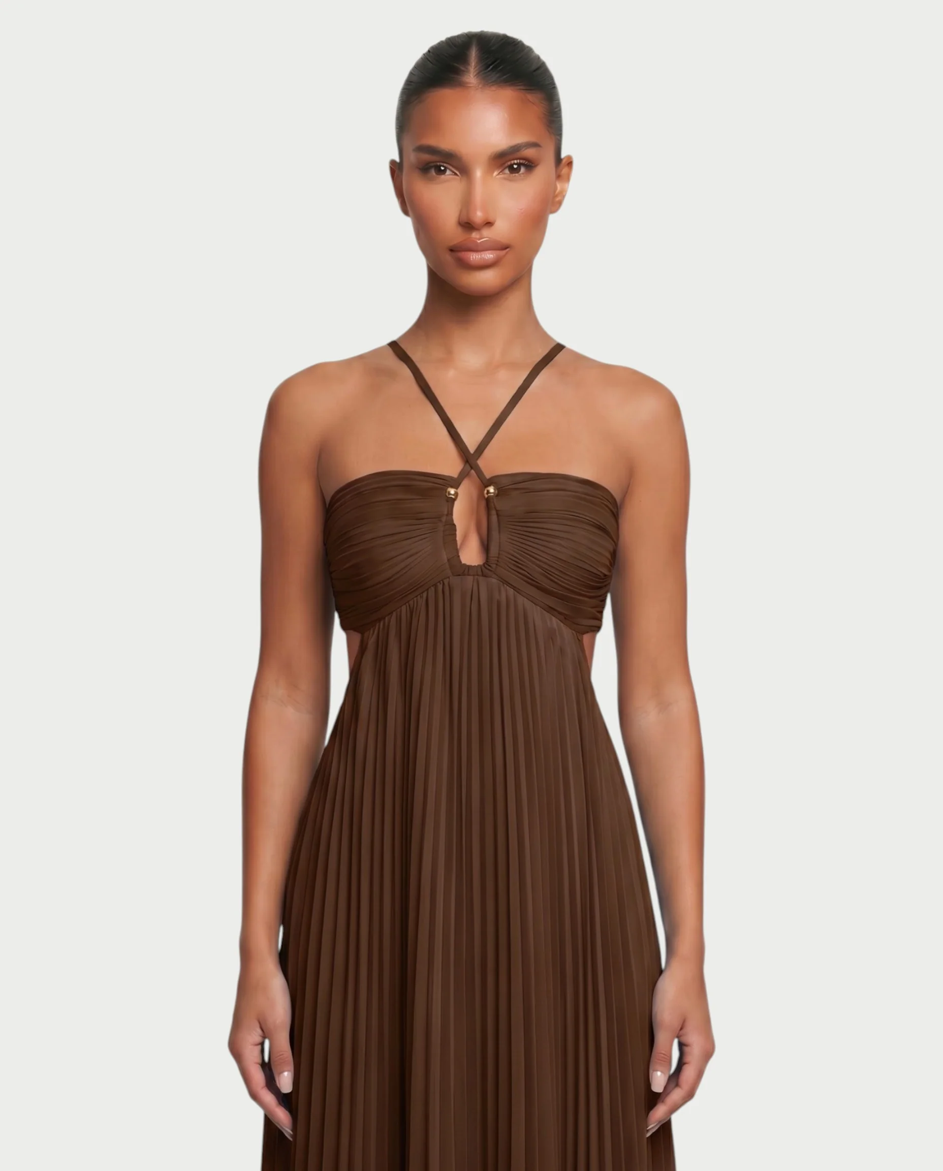 ZAFIEL Ruched Pleated Halter Maxi Dress - Image 59