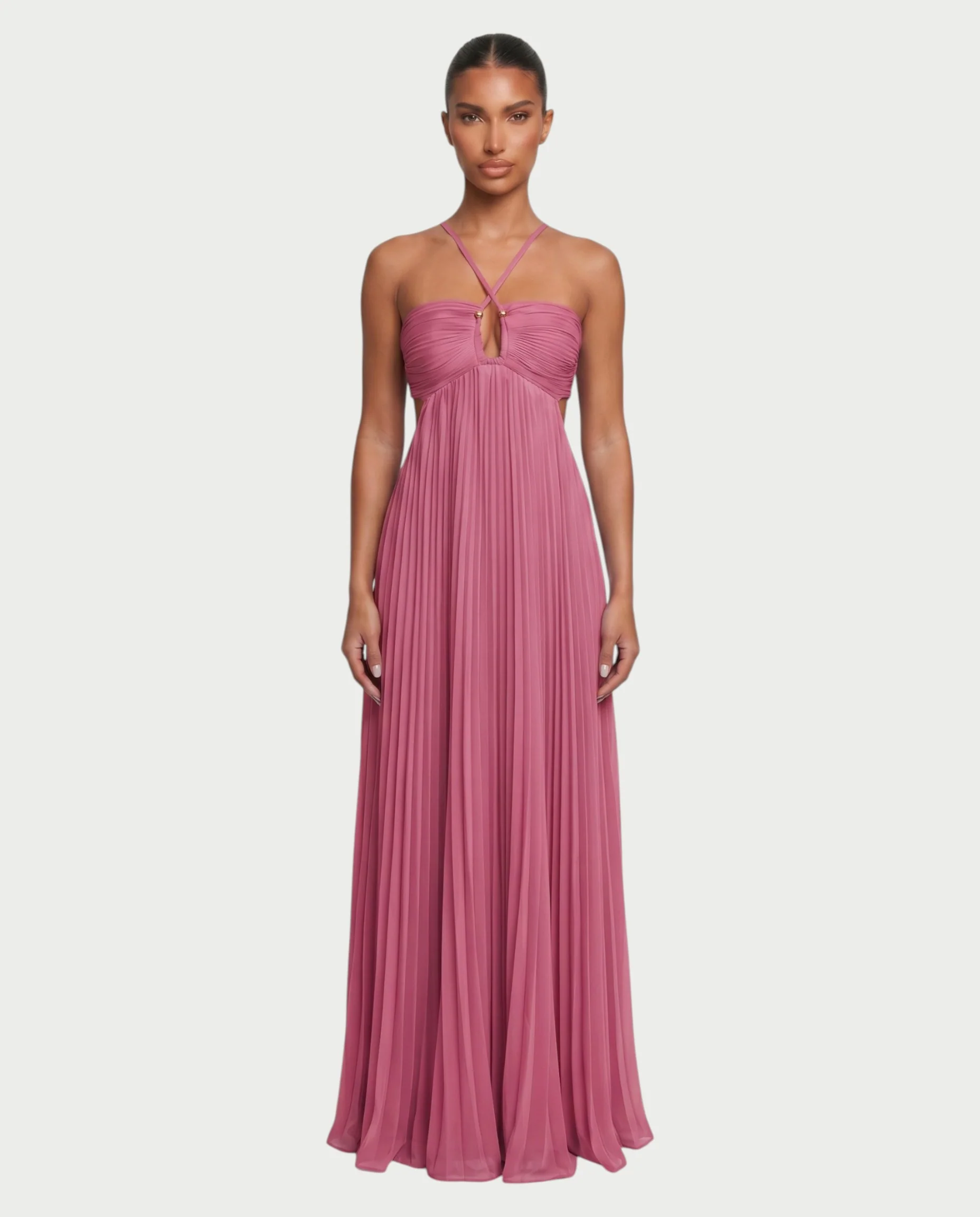 ZAFIEL Ruched Pleated Halter Maxi Dress - Image 6