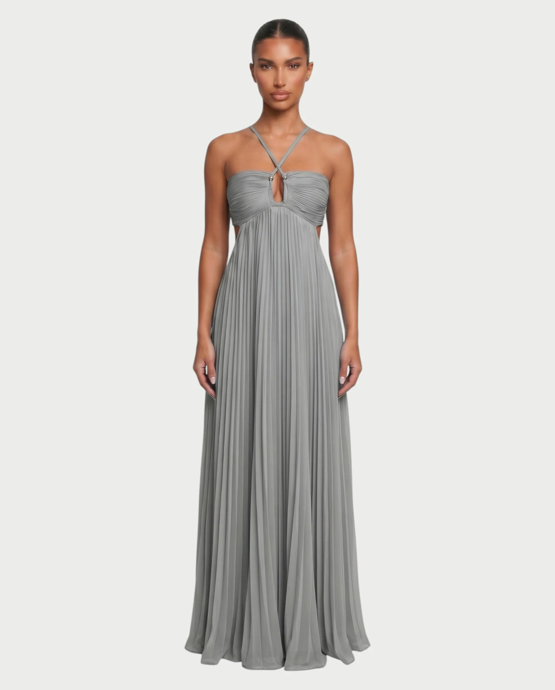 ZAFIEL Ruched Pleated Halter Maxi Dress - Image 61