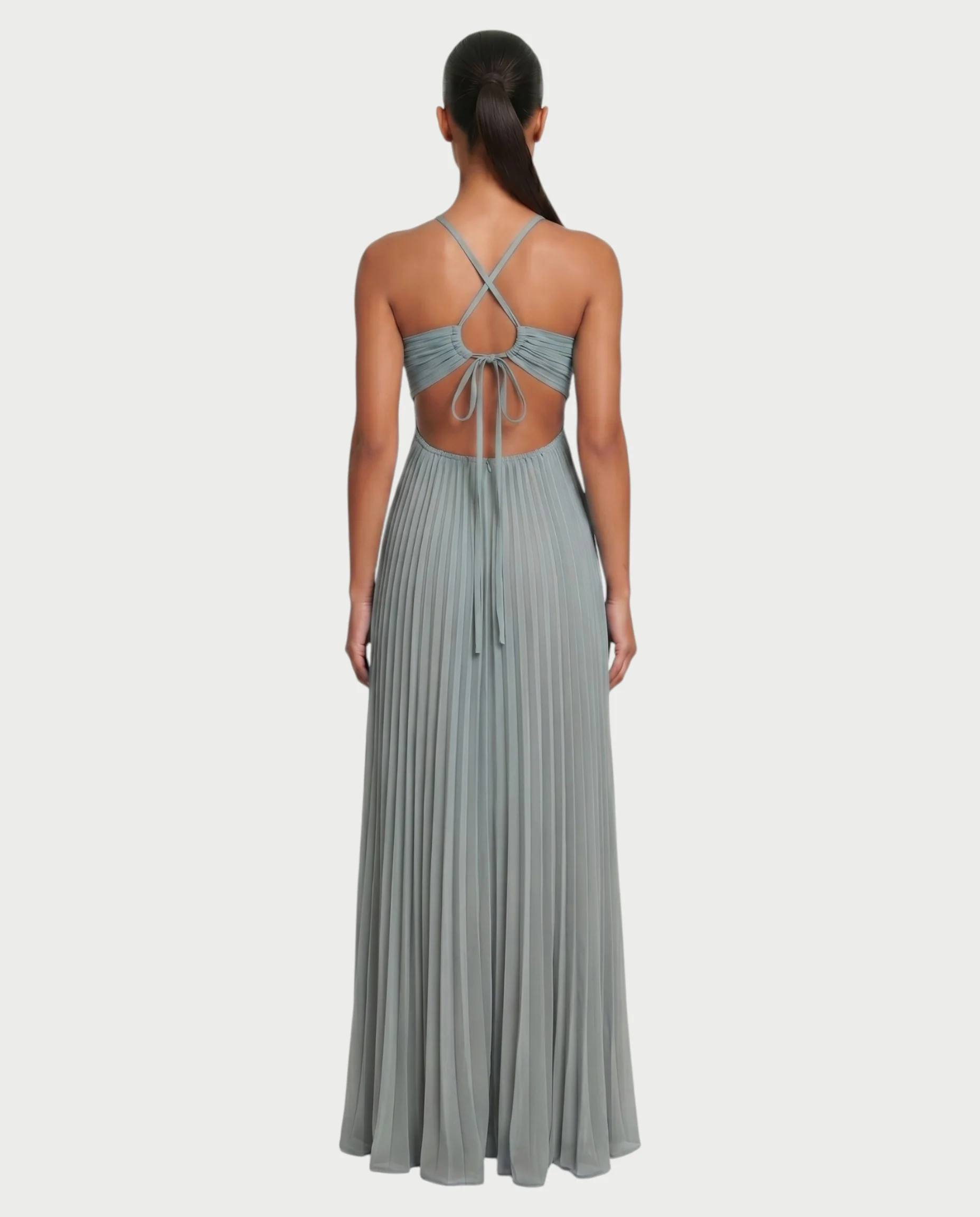 ZAFIEL Ruched Pleated Halter Maxi Dress - Image 62