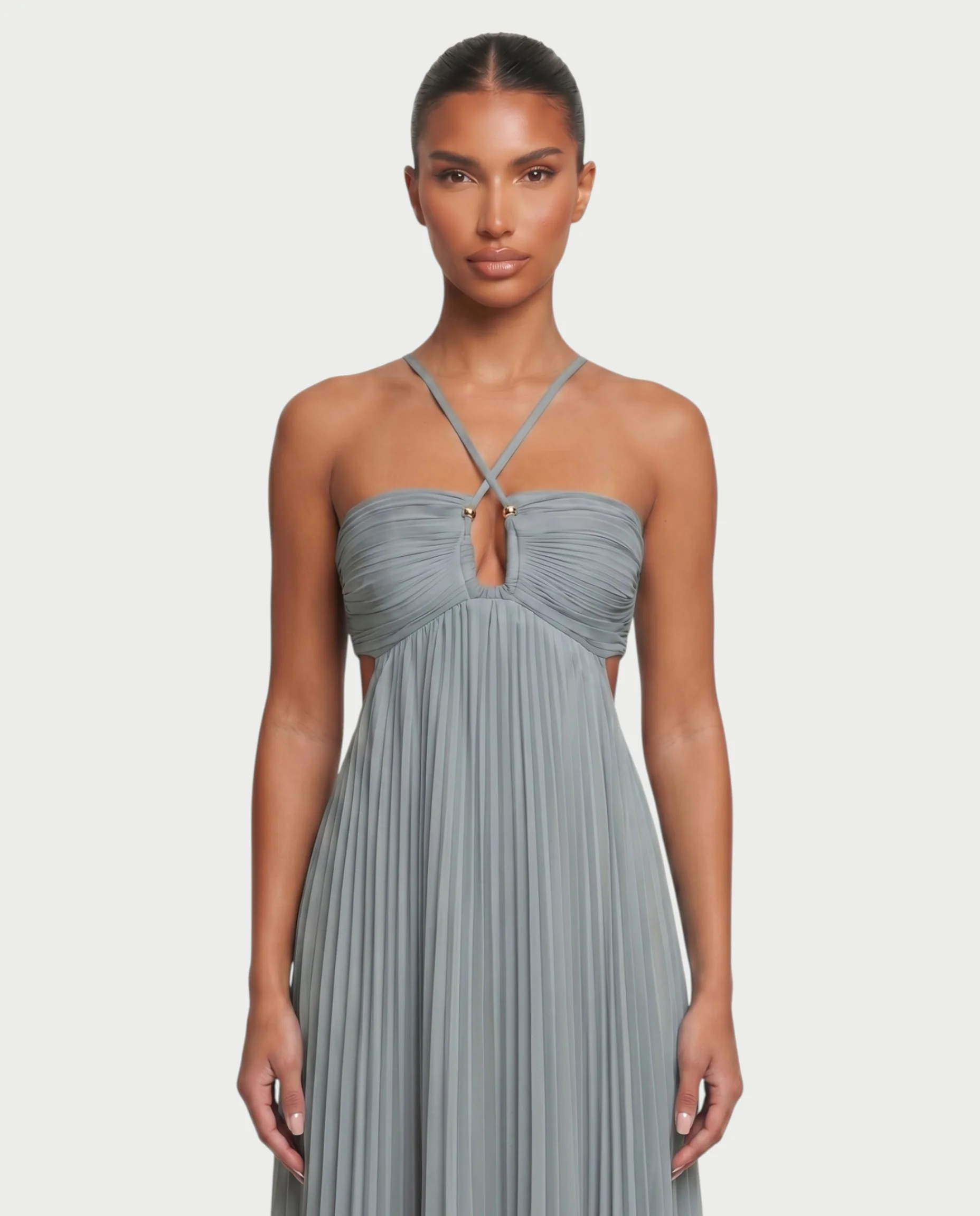 ZAFIEL Ruched Pleated Halter Maxi Dress - Image 64