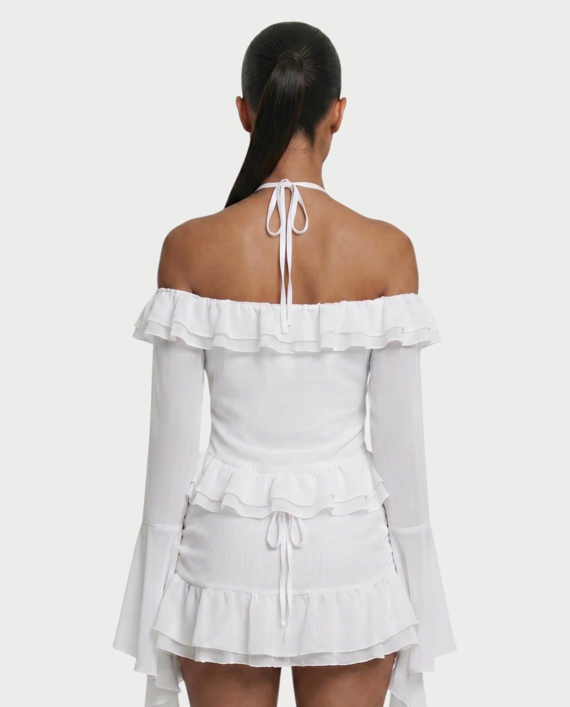 ZAFORA Ruched Chiffon Top & Ruffle Mini Skirt Set - Image 10
