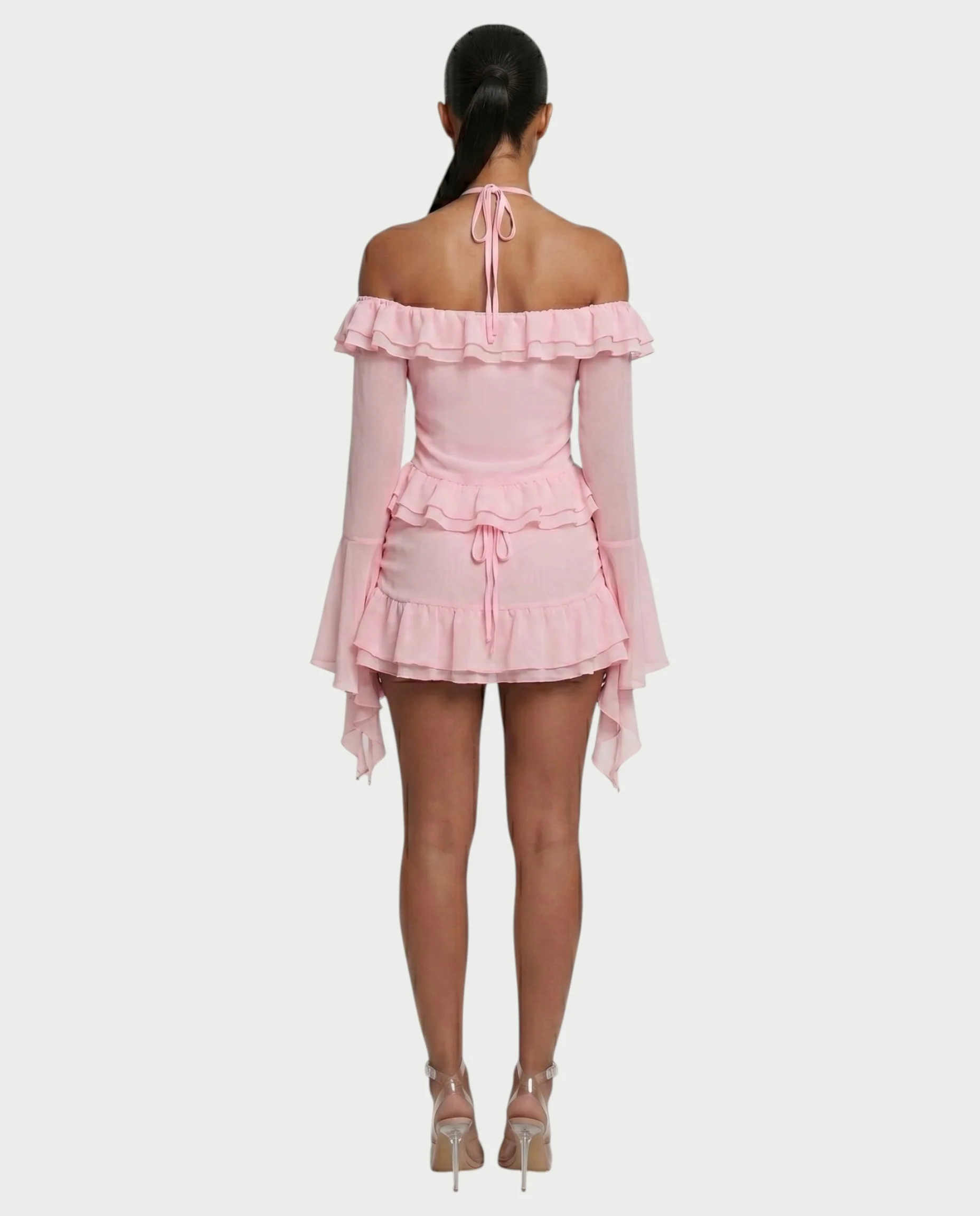 ZAFORA Ruched Chiffon Top & Ruffle Mini Skirt Set - Image 2
