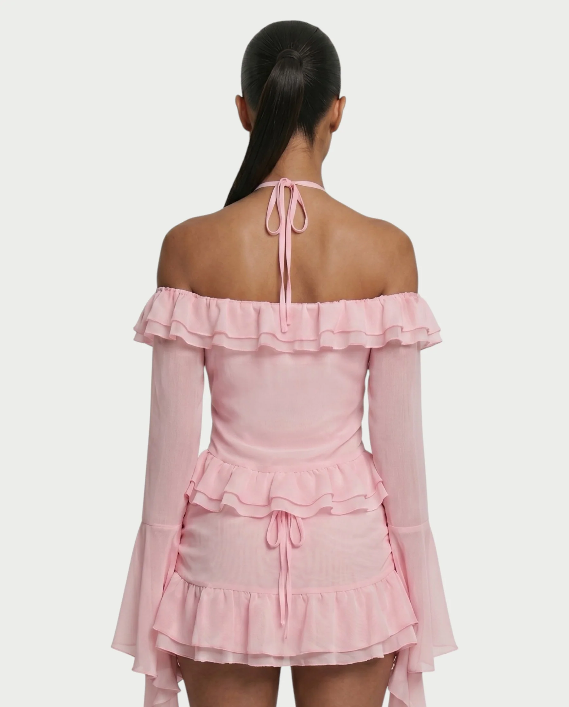 ZAFORA Ruched Chiffon Top & Ruffle Mini Skirt Set - Image 5