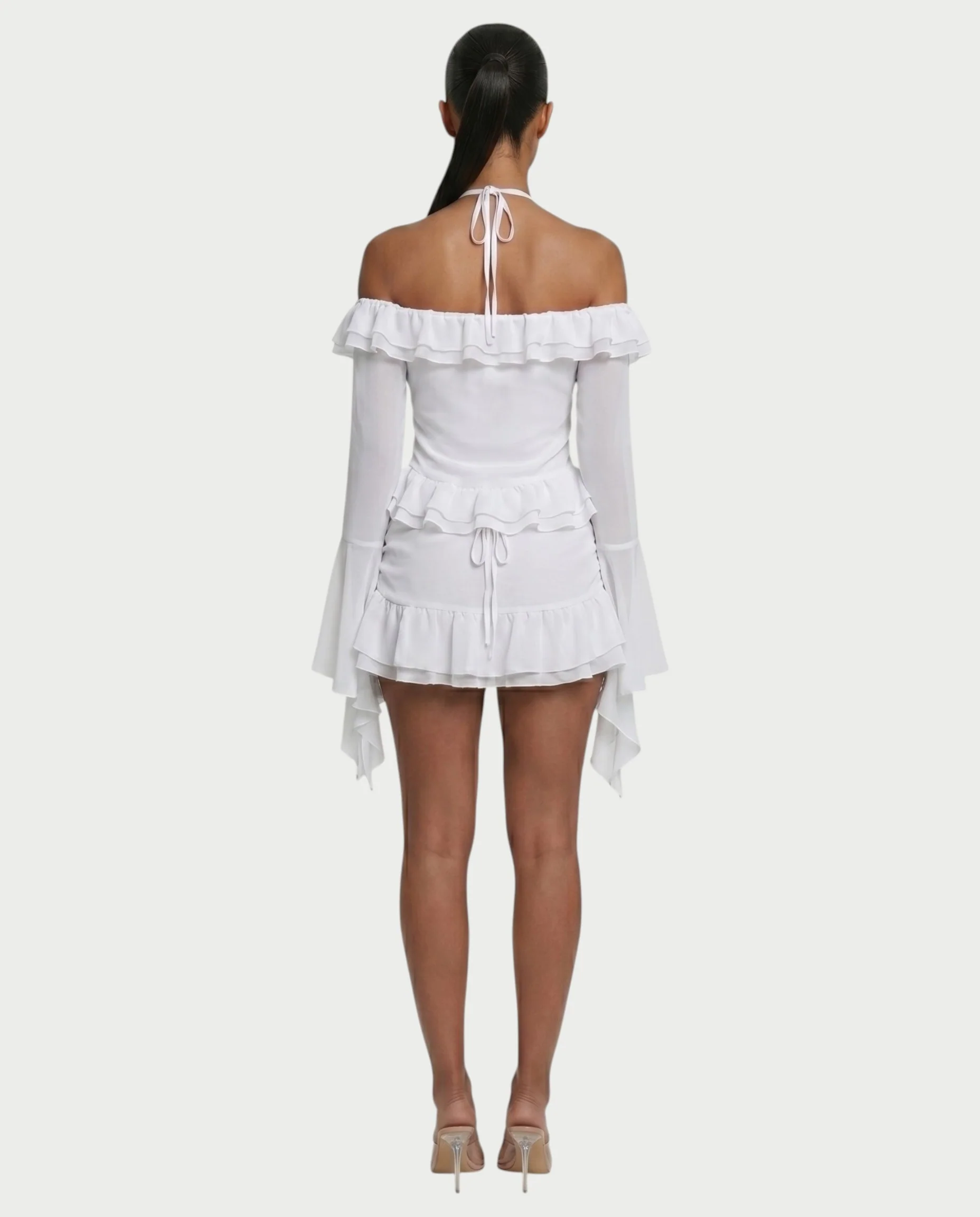 ZAFORA Ruched Chiffon Top & Ruffle Mini Skirt Set - Image 7