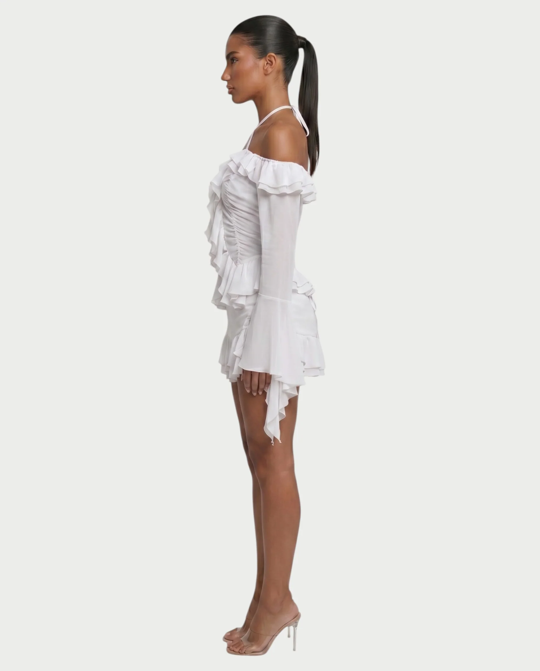 ZAFORA Ruched Chiffon Top & Ruffle Mini Skirt Set - Image 8