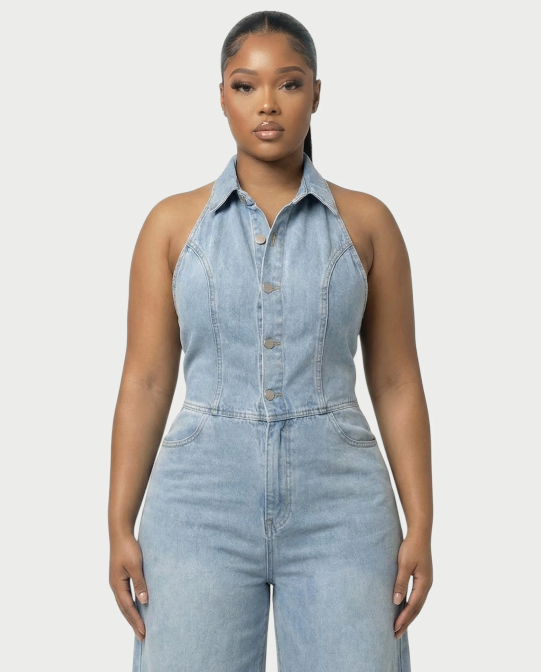 ZALEN Denim Wide-Leg Jumpsuit - Image 9