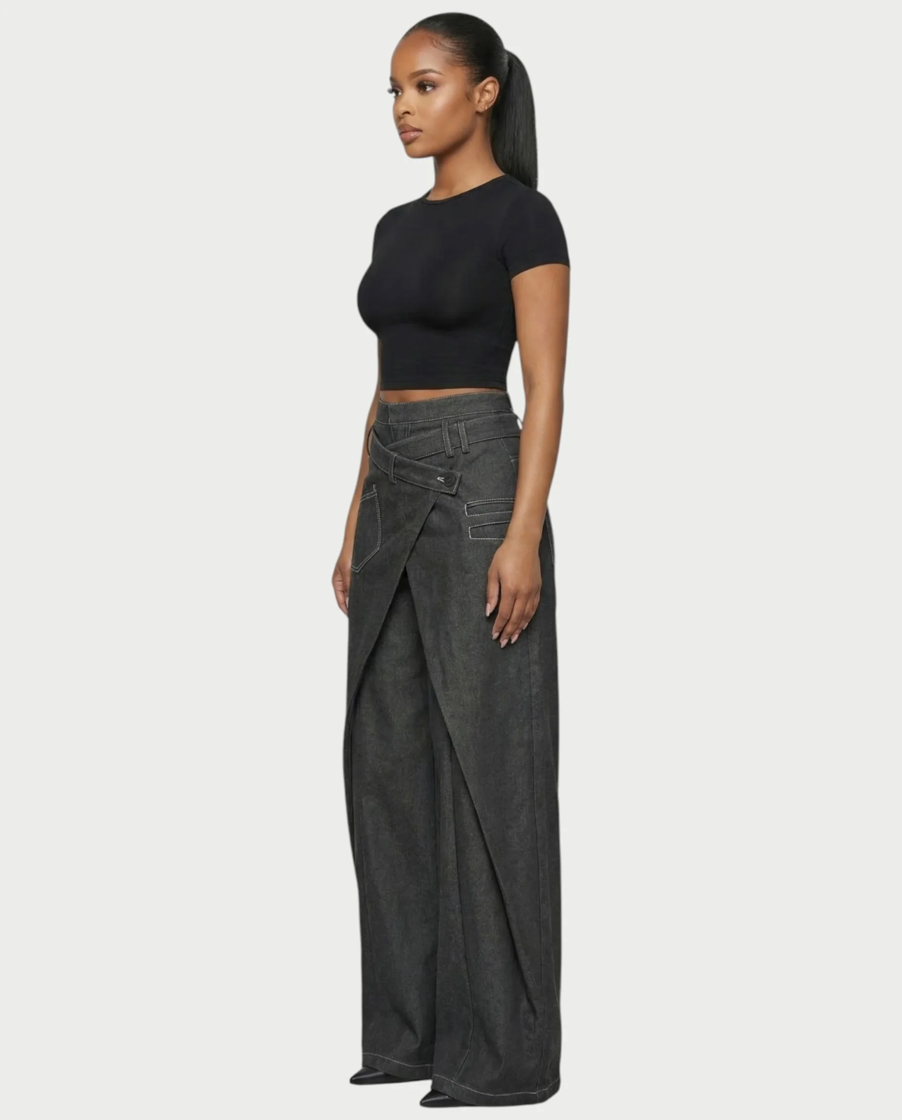 ZAREL Wrap-Waist Layered Wide-Leg Pants - Image 3