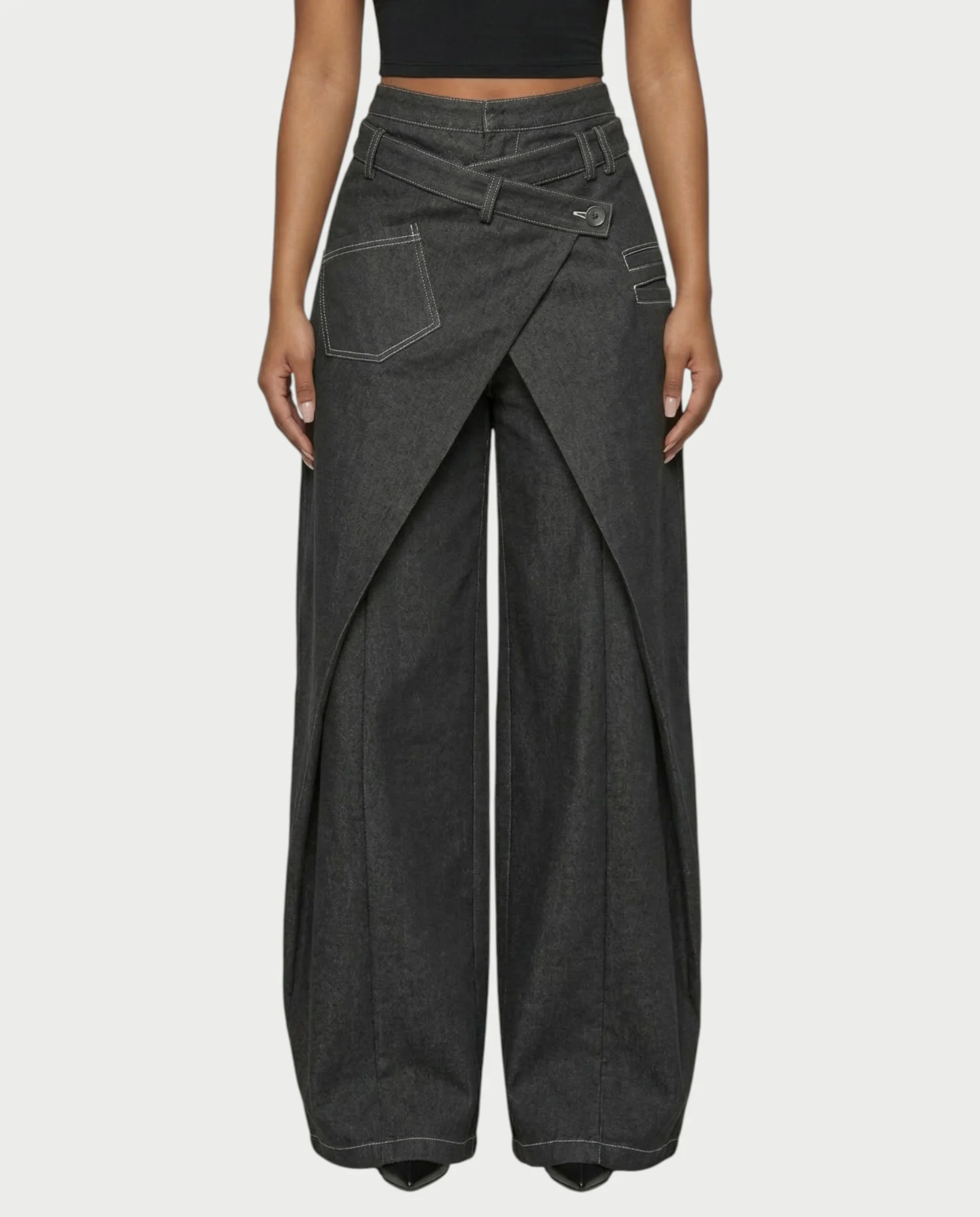 ZAREL Wrap-Waist Layered Wide-Leg Pants - Image 4
