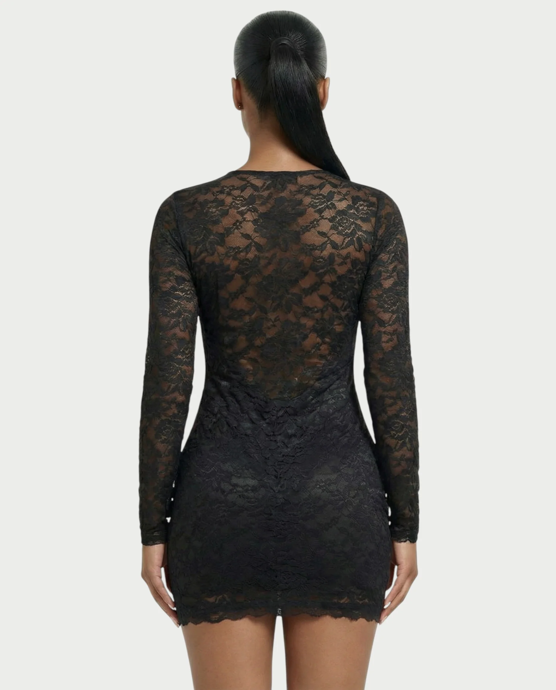 ZAYRIA Deep Plunge Sheer Lace Mini Dress - Image 5