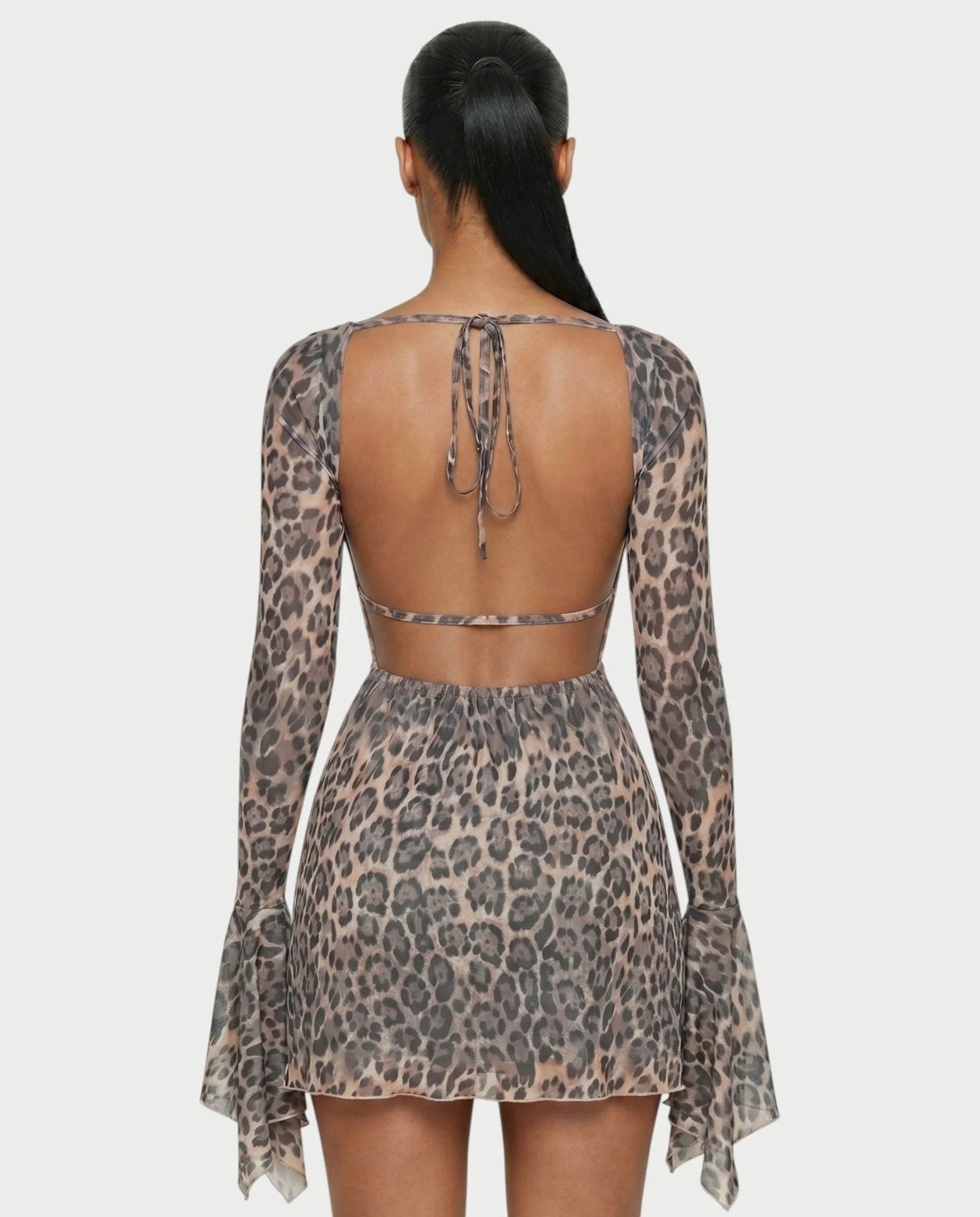 ZEERA Leopard Open Back Ruffle Hem Mini Dress - Image 5