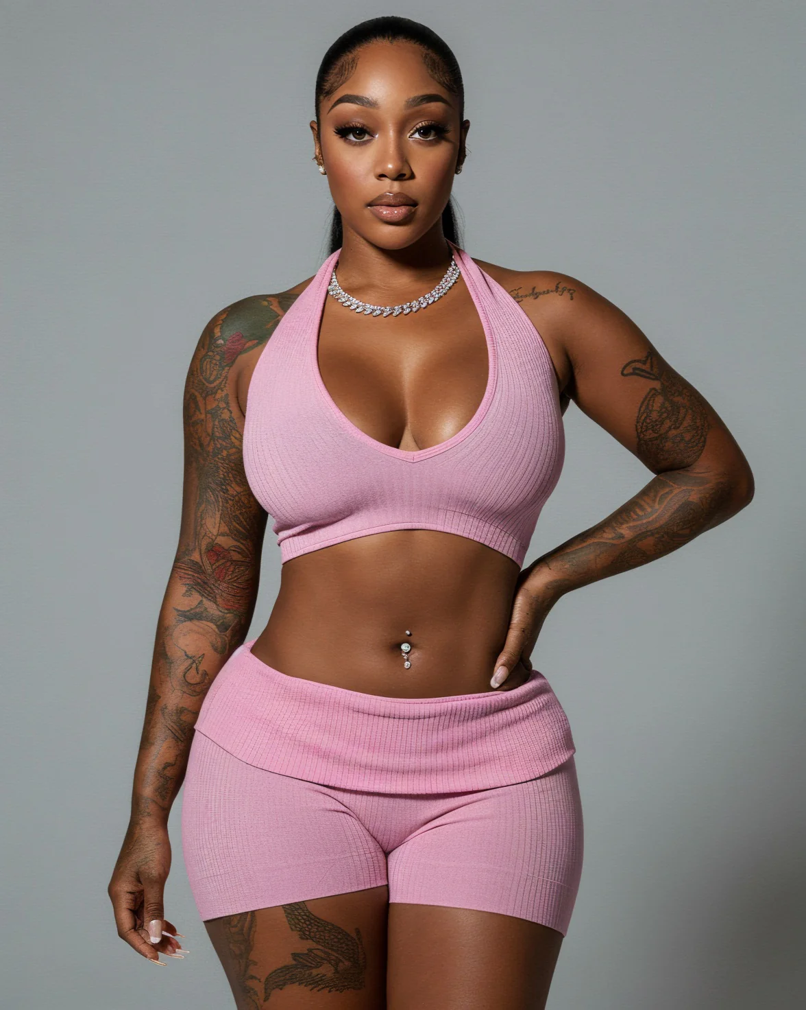 ZEIRA Ribbed Halter Crop Top & High-Waisted Shorts Set - Image 10