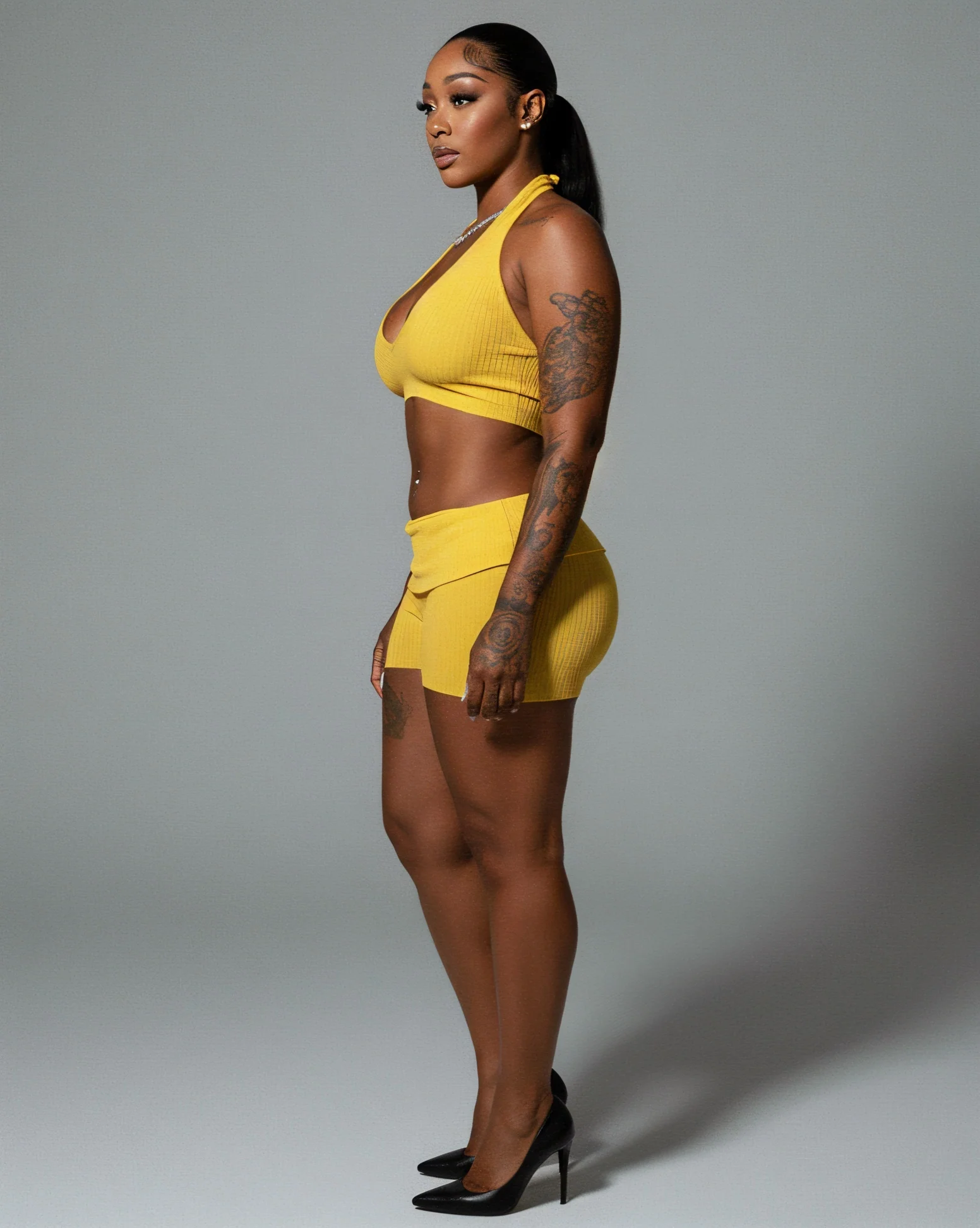 ZEIRA Ribbed Halter Crop Top & High-Waisted Shorts Set - Image 3