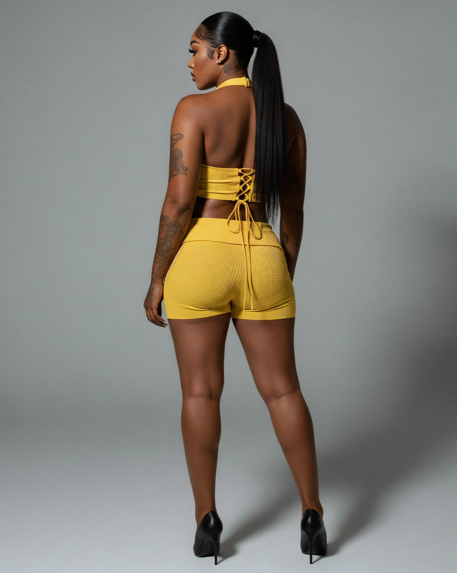 ZEIRA Ribbed Halter Crop Top & High-Waisted Shorts Set - Image 4